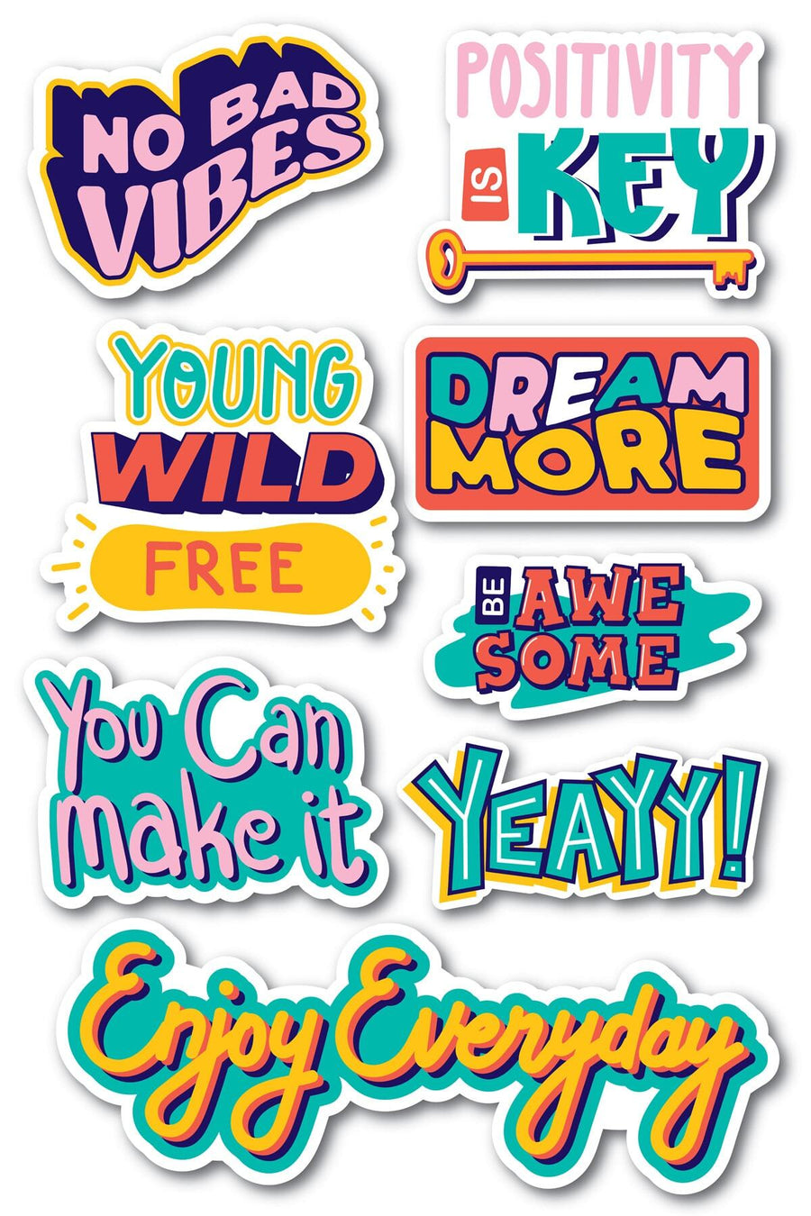 Motivasyon Temalı Sticker Seti - 8 Adet Etiket Seti- Telefon, Tablet, Defter Laptop Uyumlu Etiket