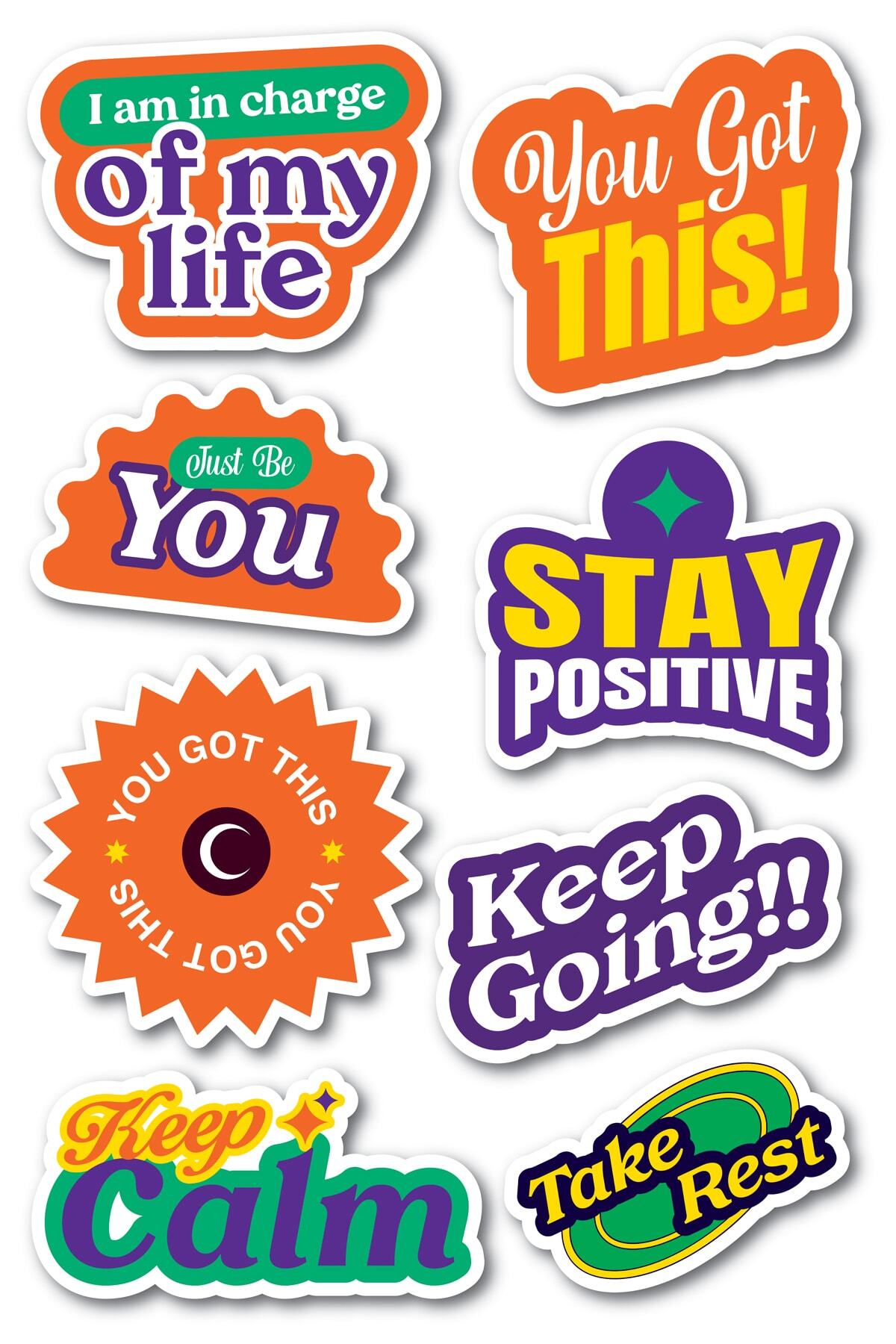 Motivasyon Temalı Sticker Seti - 8 Adet Etiket Seti- Telefon, Tablet, Defter Laptop Uyumlu Etiket