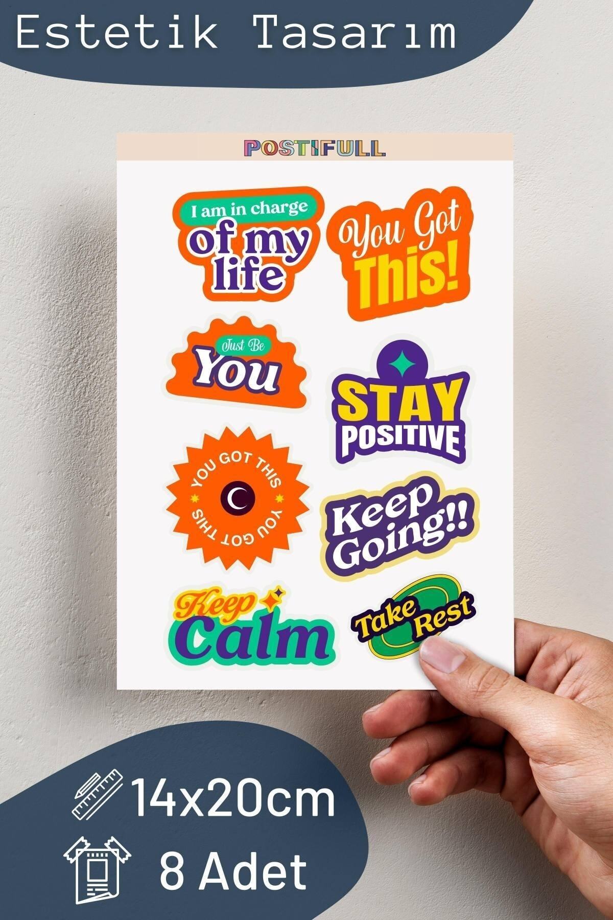 Motivasyon Temalı Sticker Seti - 8 Adet Etiket Seti- Telefon, Tablet, Defter Laptop Uyumlu Etiket