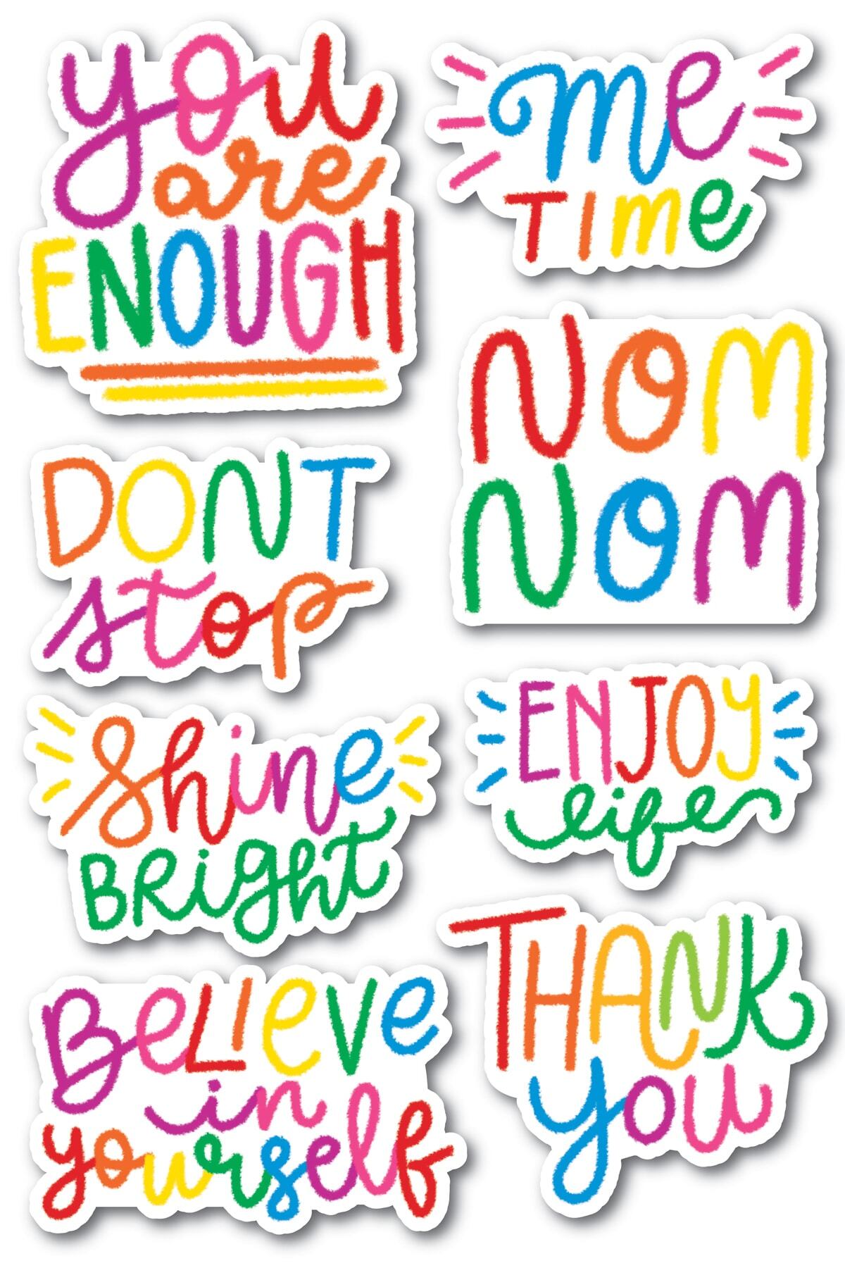 Motivasyon Temalı Sticker Seti - 8 Adet Etiket Seti- Telefon, Tablet, Defter Laptop Uyumlu Etiket