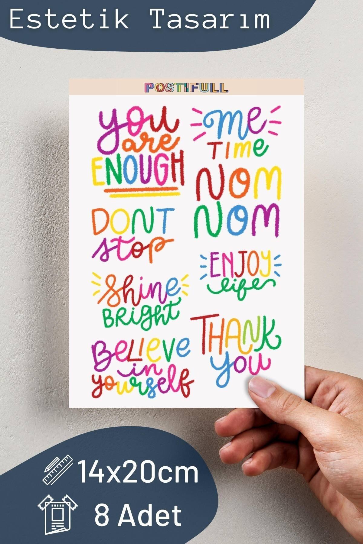 Motivasyon Temalı Sticker Seti - 8 Adet Etiket Seti- Telefon, Tablet, Defter Laptop Uyumlu Etiket