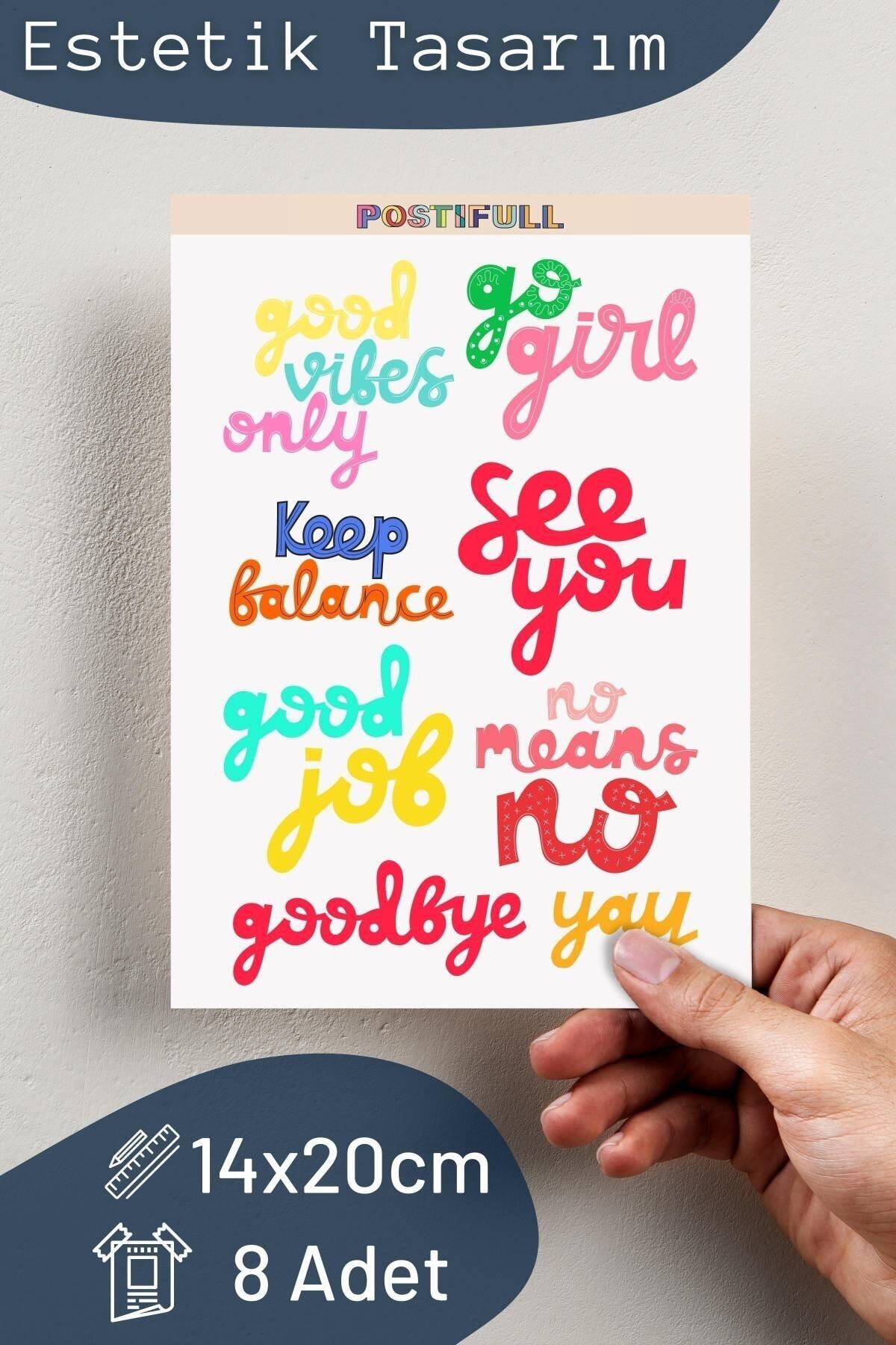Motivasyon Temalı Sticker Seti - 8 Adet Etiket Seti- Telefon, Tablet, Defter Laptop Uyumlu Etiket