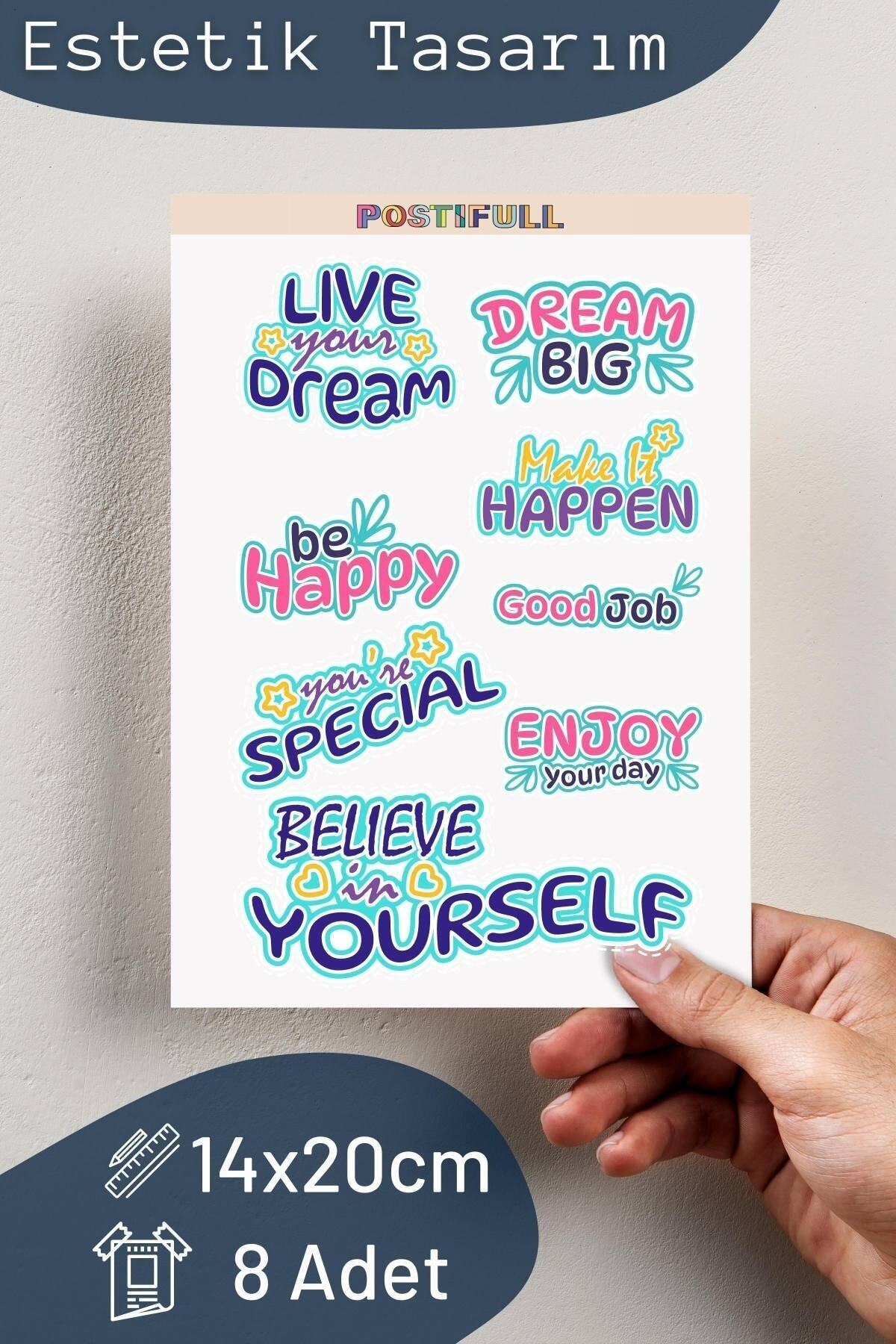 Motivasyon Temalı Sticker Seti - 8 Adet Etiket Seti- Telefon, Tablet, Defter Laptop Uyumlu Etiket