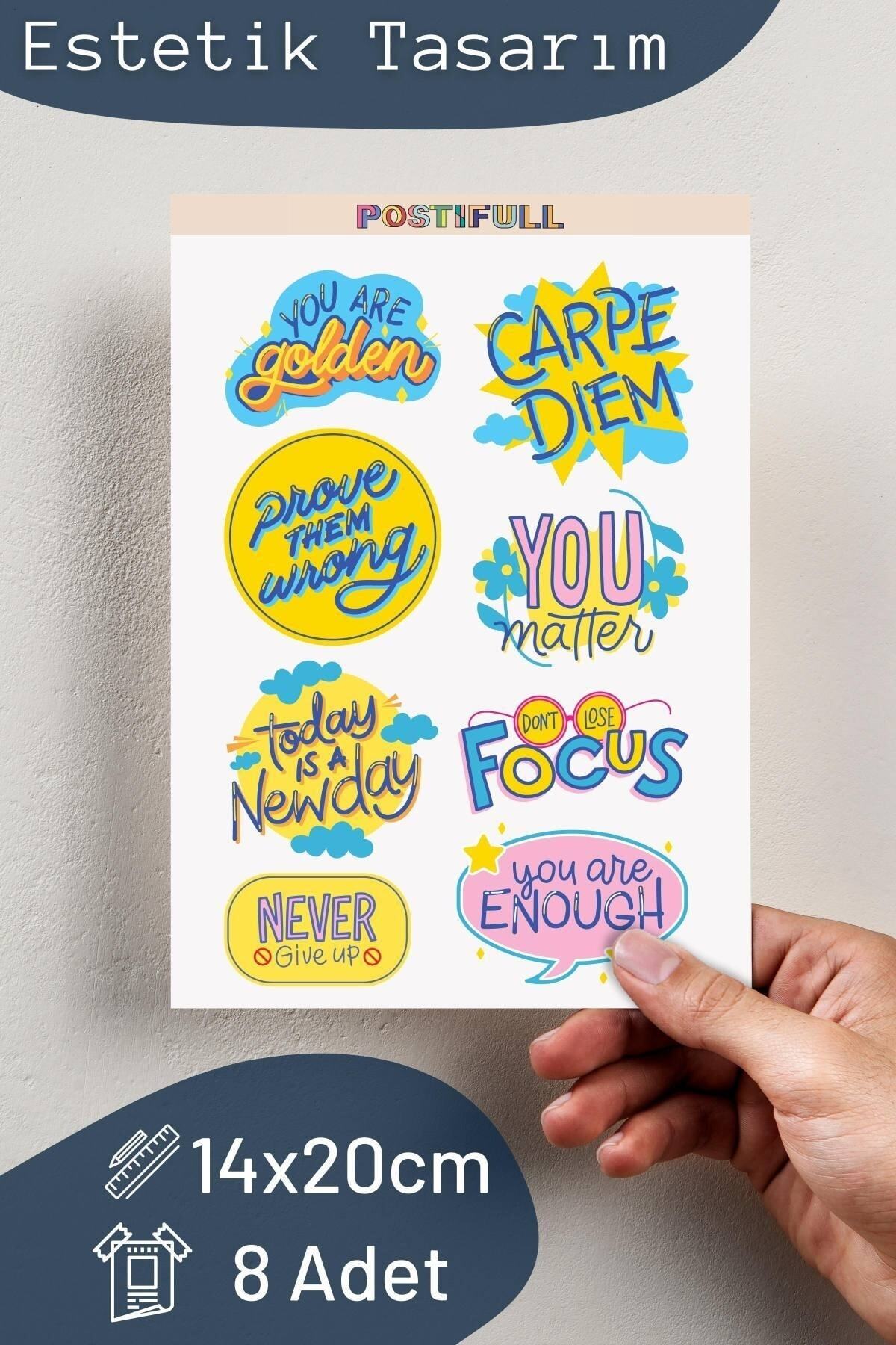 Motivasyon Temalı Sticker Seti - 8 Adet Etiket Seti- Telefon, Tablet, Defter Laptop Uyumlu Etiket