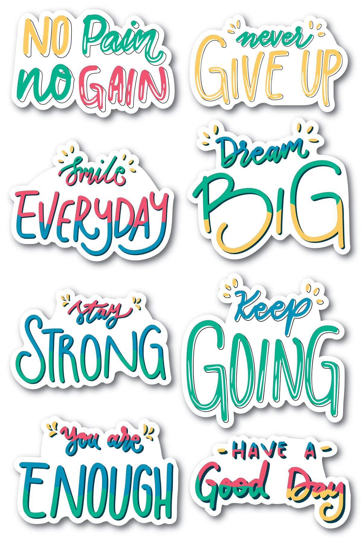 Motivasyon Temalı Sticker Seti - 8 Adet Etiket Seti- Telefon, Tablet, Defter Laptop Uyumlu Etiket