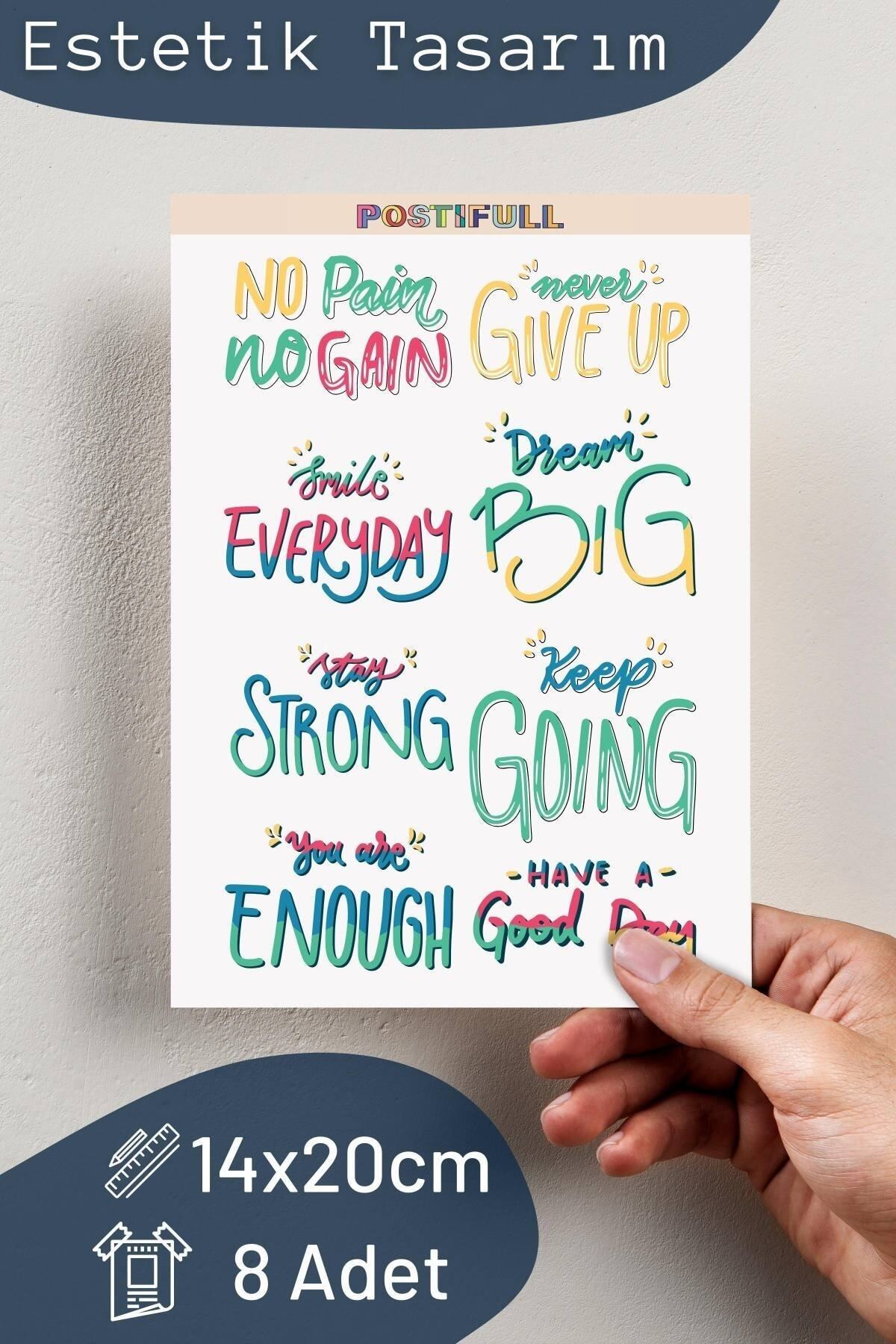 Motivasyon Temalı Sticker Seti - 8 Adet Etiket Seti- Telefon, Tablet, Defter Laptop Uyumlu Etiket