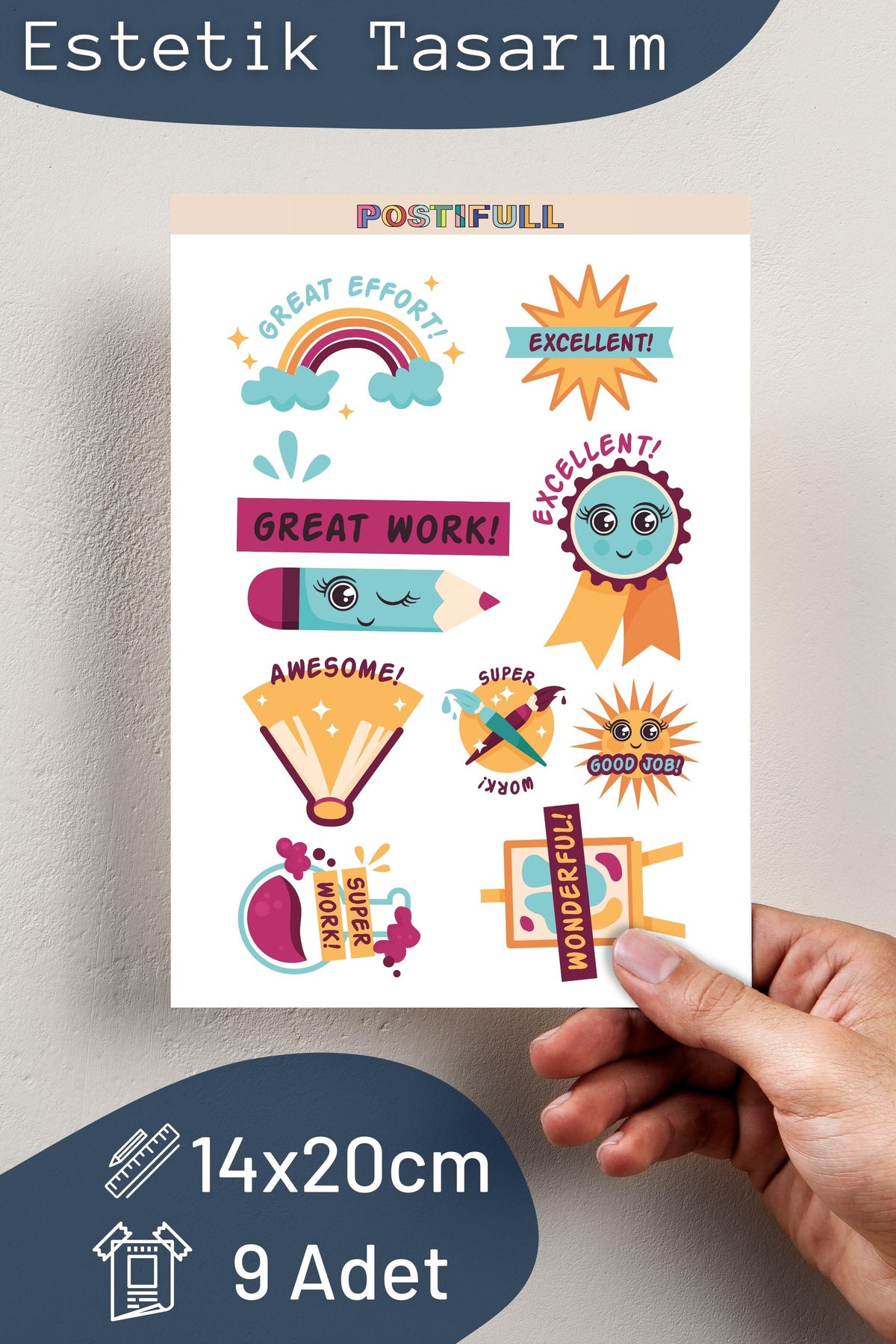 Motivasyon Temalı Sticker ve Etiket Seti - Orta Boy - Su Geçirmez, Kal