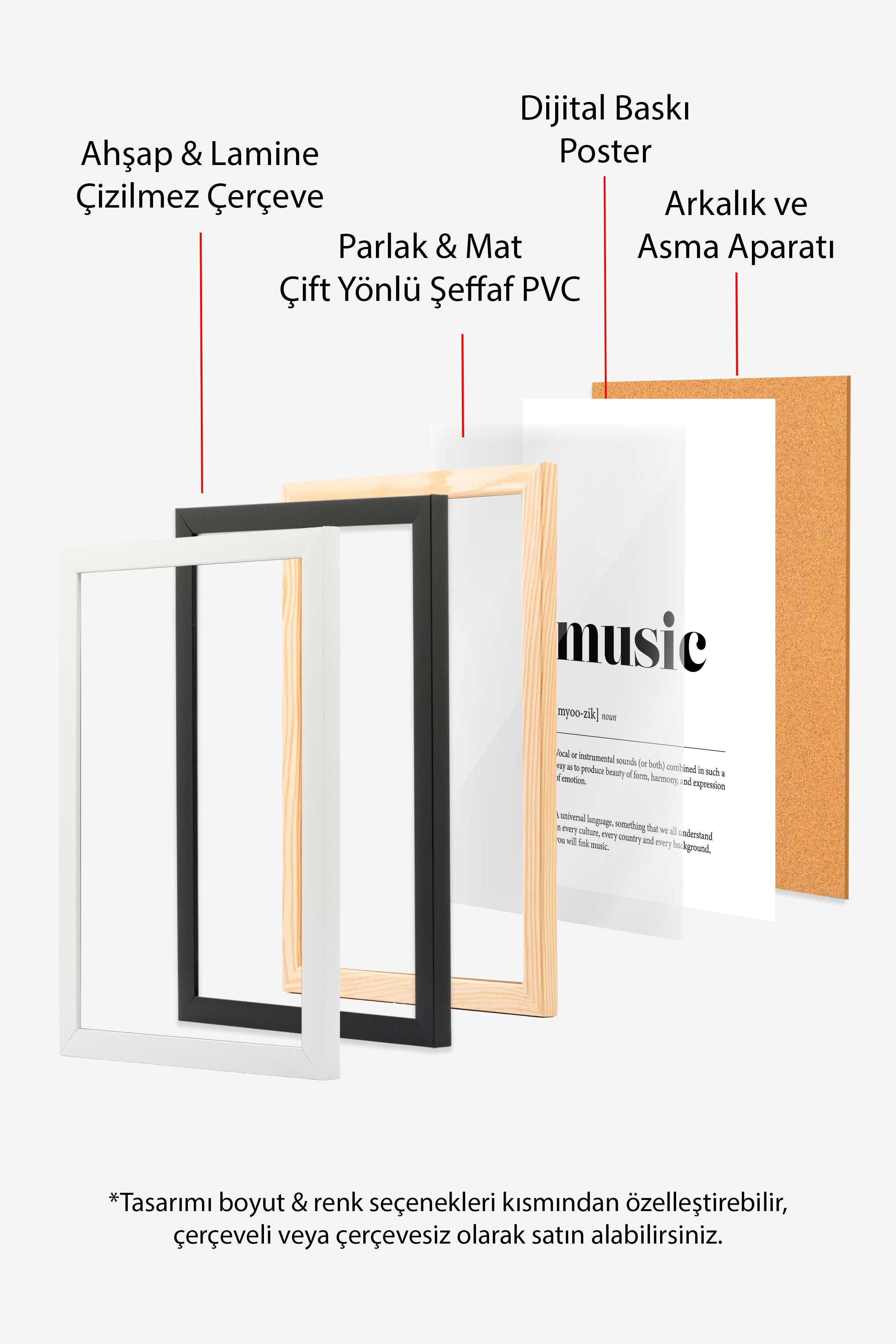 Music Çerçeveli Tablo, Beyaz Çerçeve ve Poster, Dikey Duvar Tablosu Comfort Serisi NO:108396
