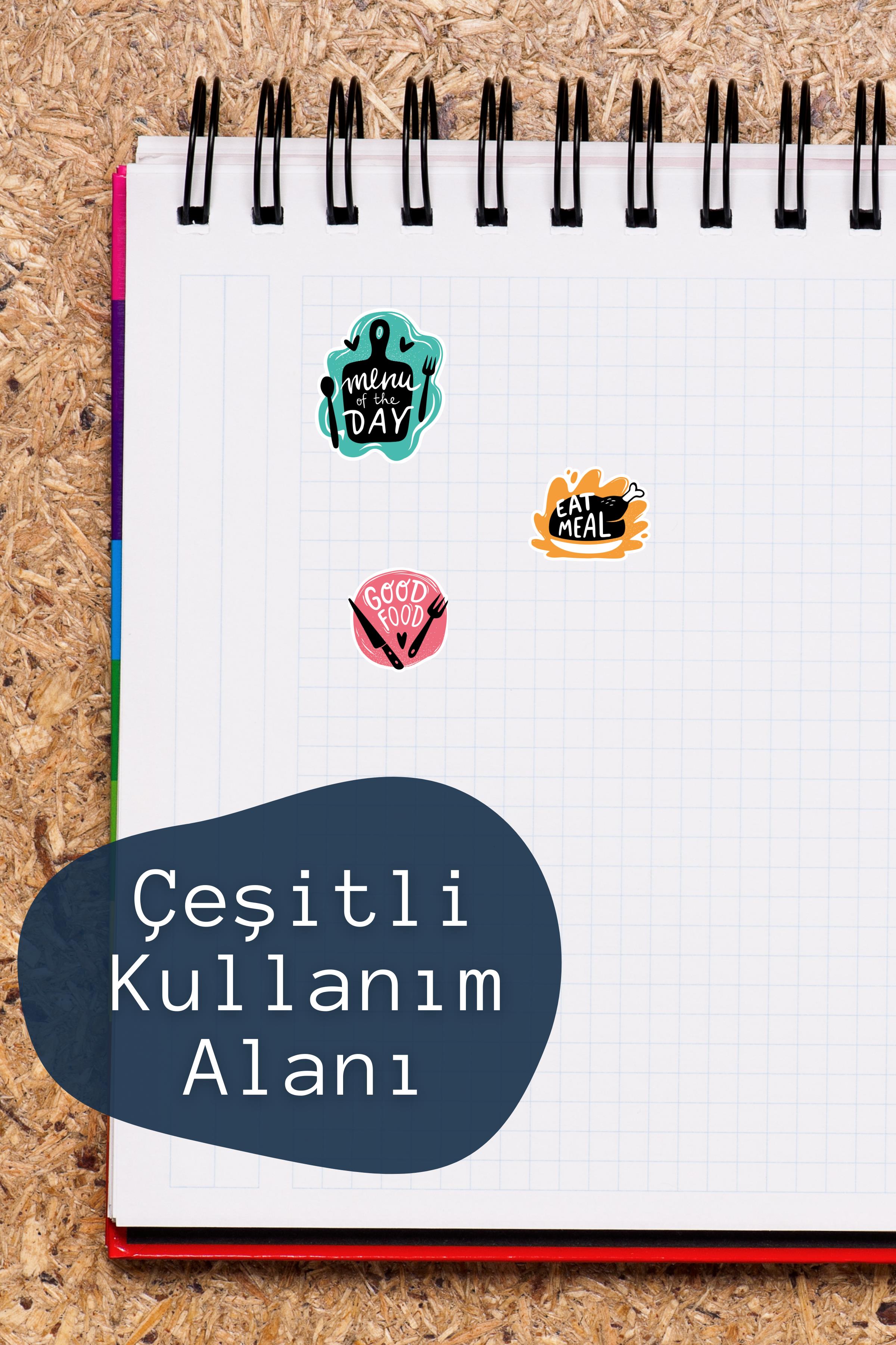 Mutfak Temalı Sticker ve Etiket Seti - Orta Boy - Su Geçirmez, Kalın Yapışkanlı Sticker Seti