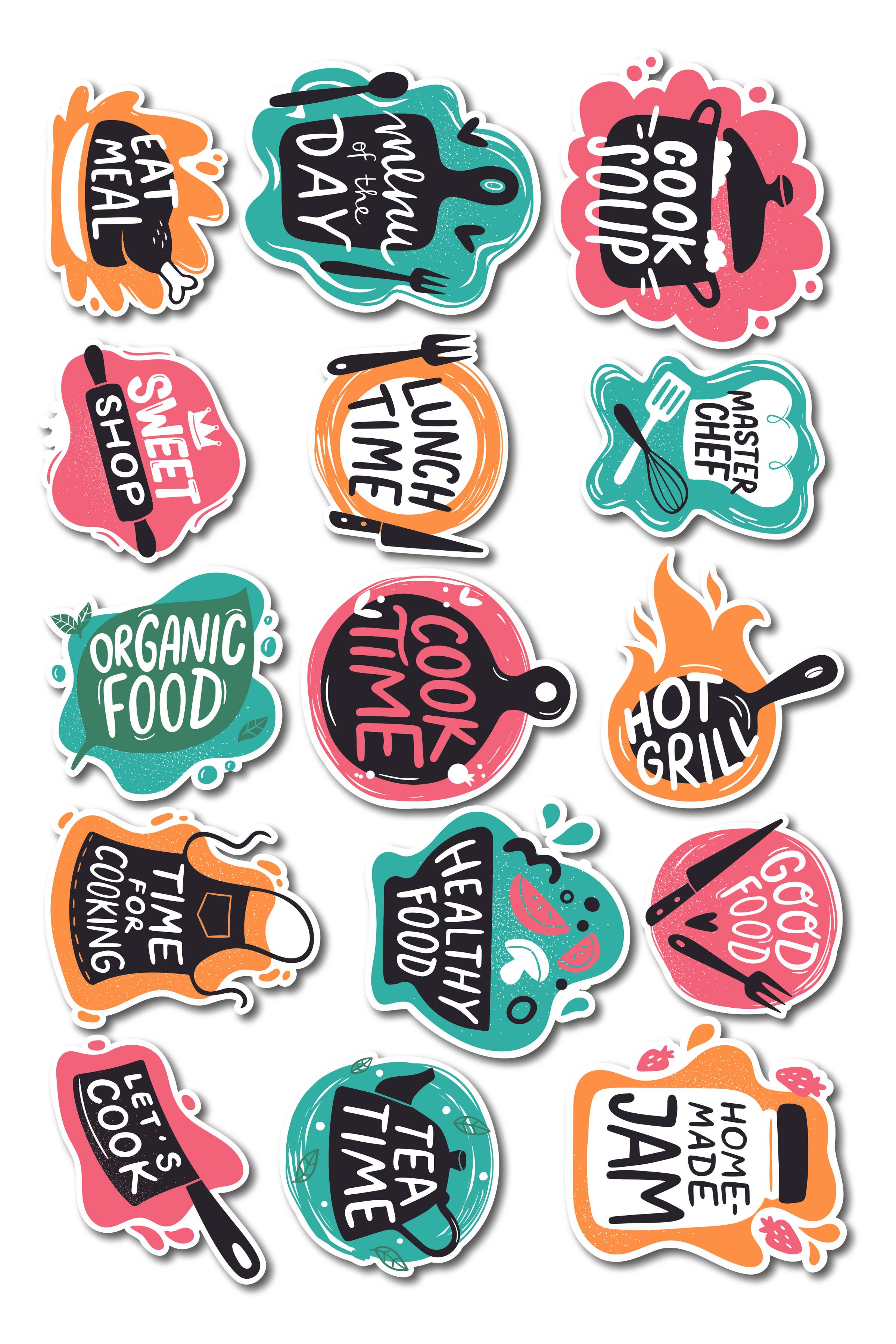 Mutfak Temalı Sticker ve Etiket Seti - Orta Boy - Su Geçirmez, Kalın Yapışkanlı Sticker Seti