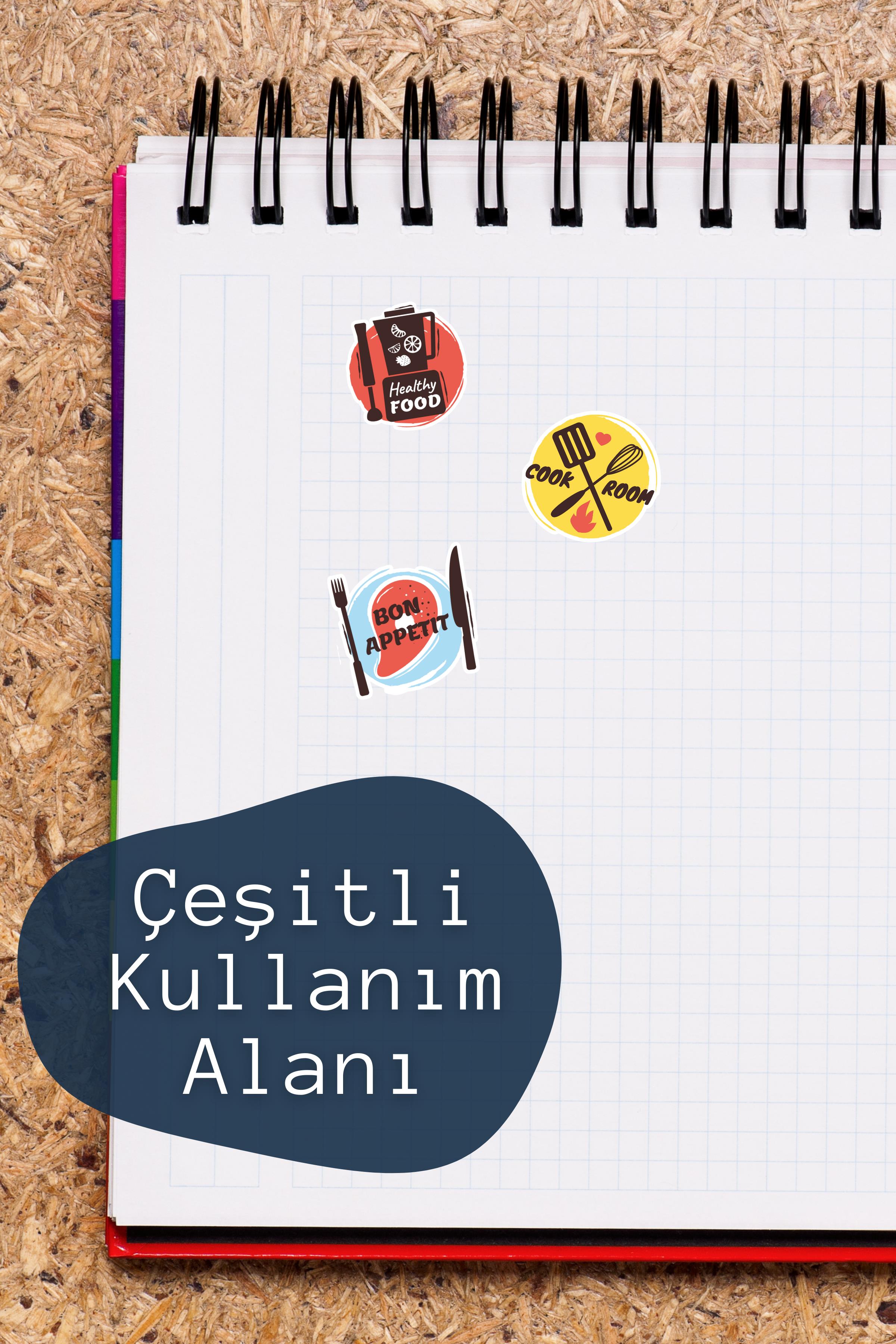 Mutfak Temalı Sticker ve Etiket Seti - Orta Boy - Su Geçirmez, Kalın Yapışkanlı Sticker Seti