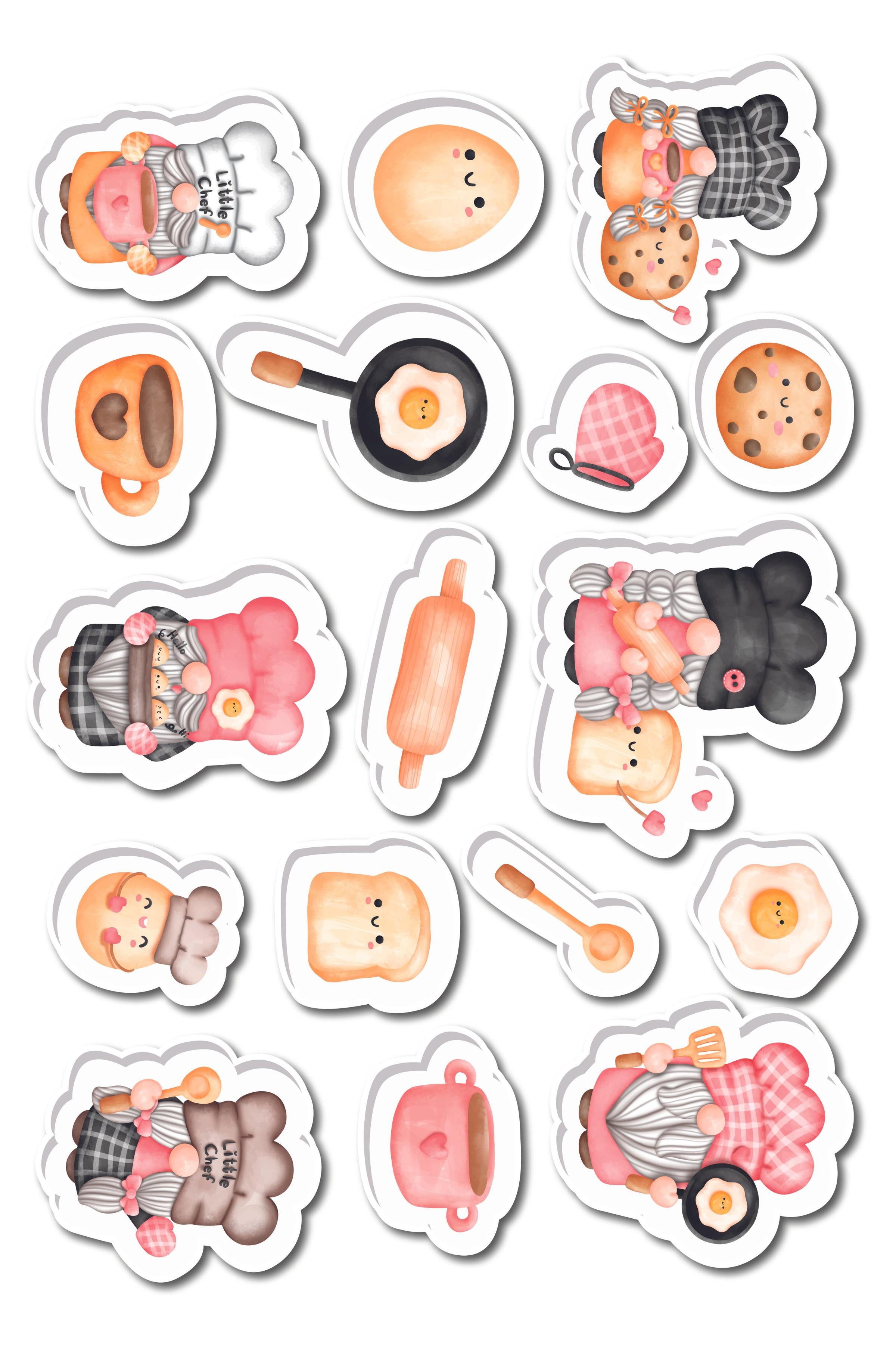 Mutfak Temalı Sticker ve Etiket Seti - Orta Boy - Su Geçirmez, Kalın Yapışkanlı Sticker Seti