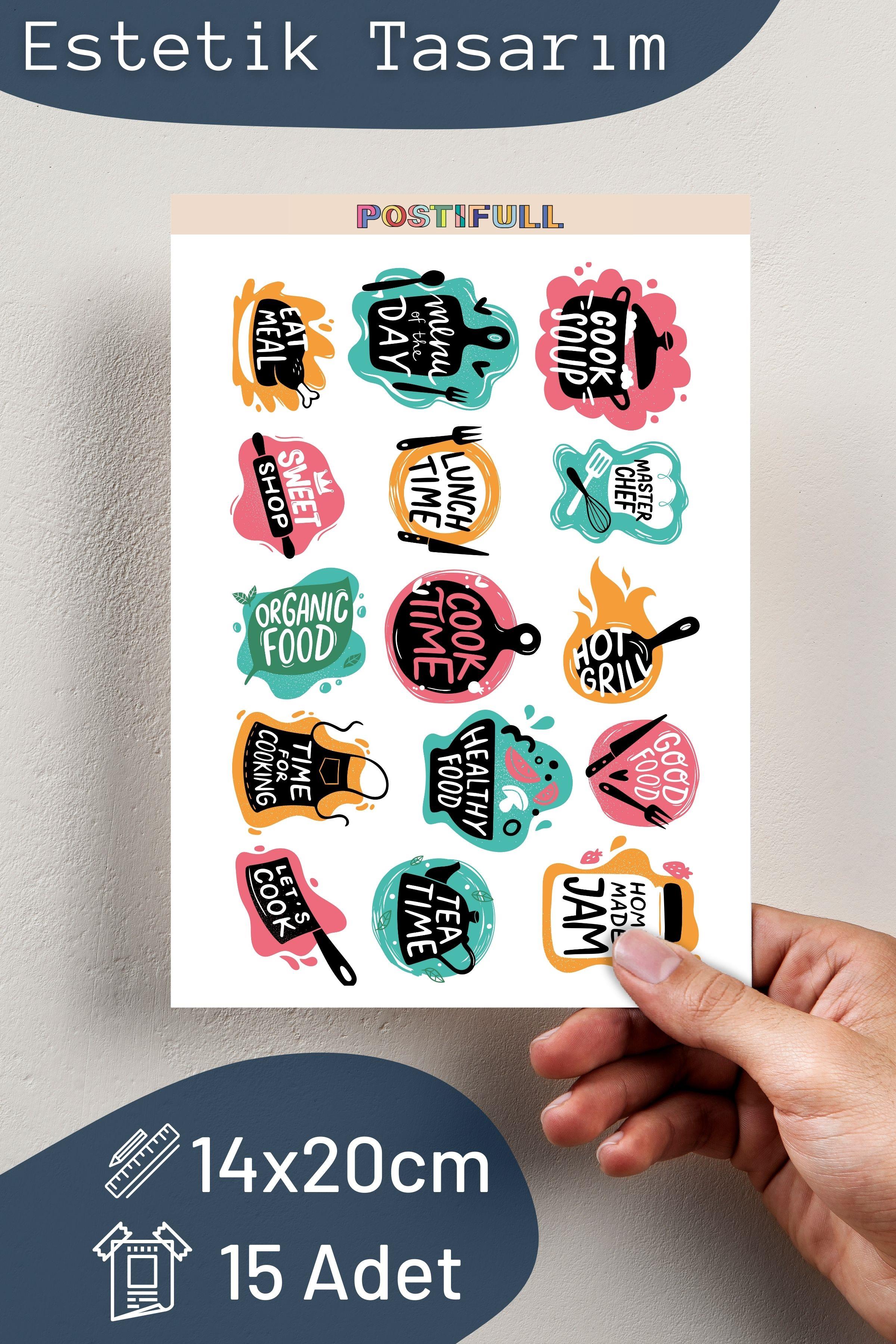 Mutfak Temalı Sticker ve Etiket Seti - Orta Boy - Su Geçirmez, Kalın Yapışkanlı Sticker Seti
