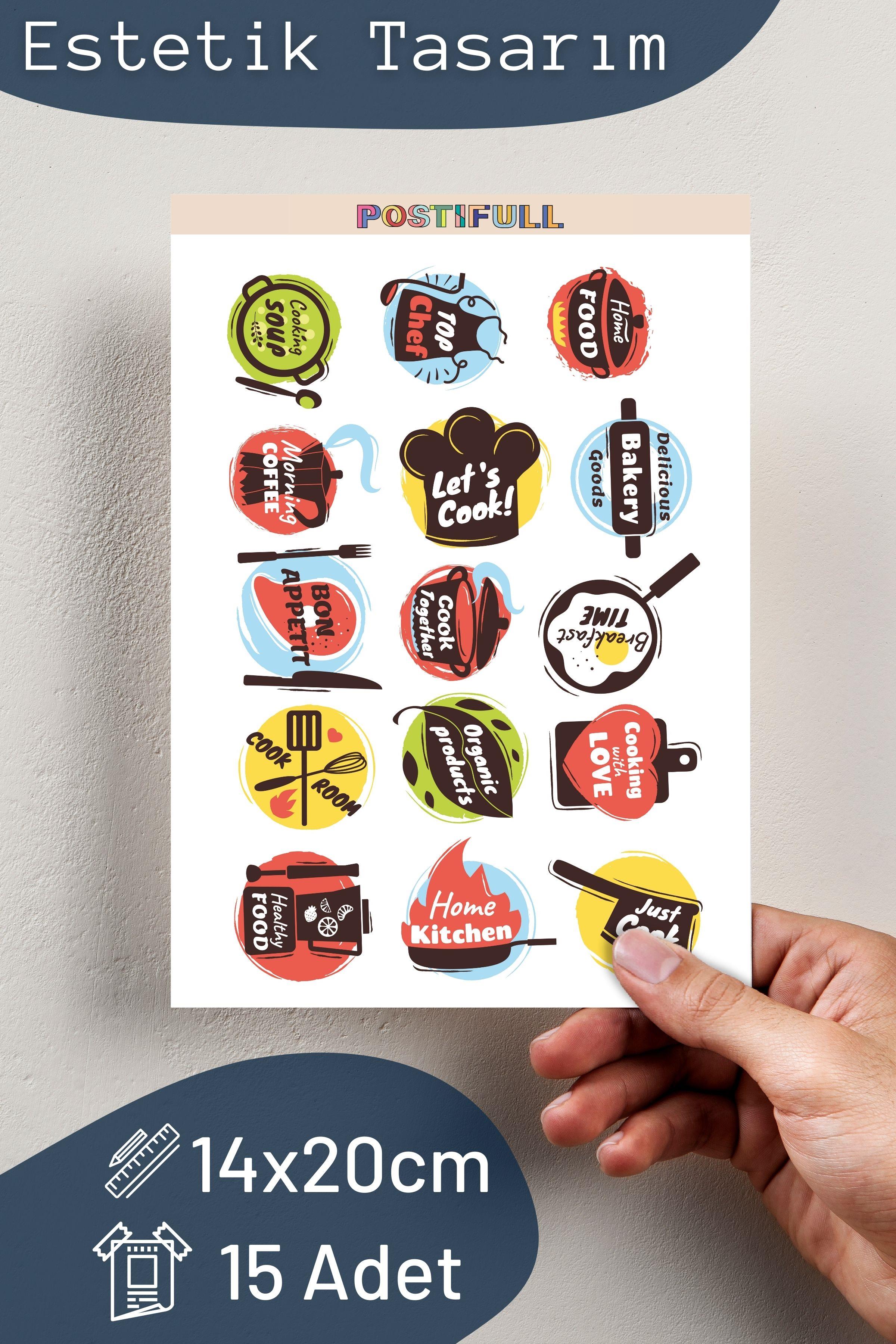 Mutfak Temalı Sticker ve Etiket Seti - Orta Boy - Su Geçirmez, Kalın Yapışkanlı Sticker Seti