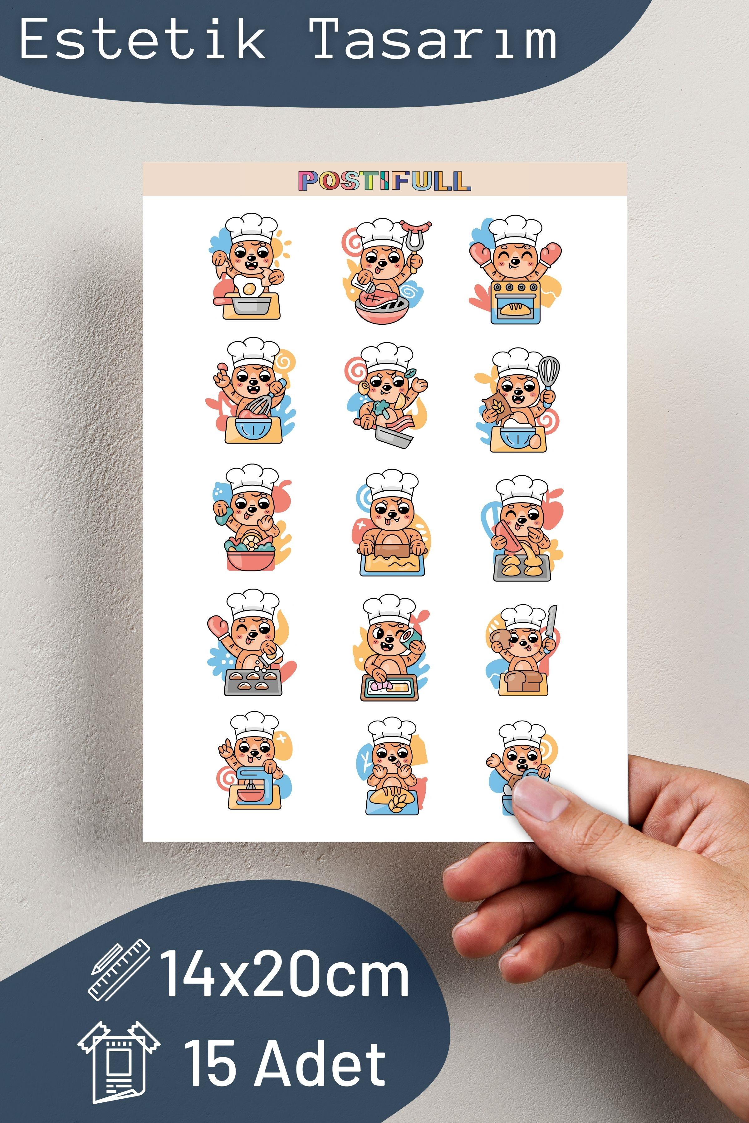 Mutfak Temalı Sticker ve Etiket Seti - Orta Boy - Su Geçirmez, Kalın Yapışkanlı Sticker Seti