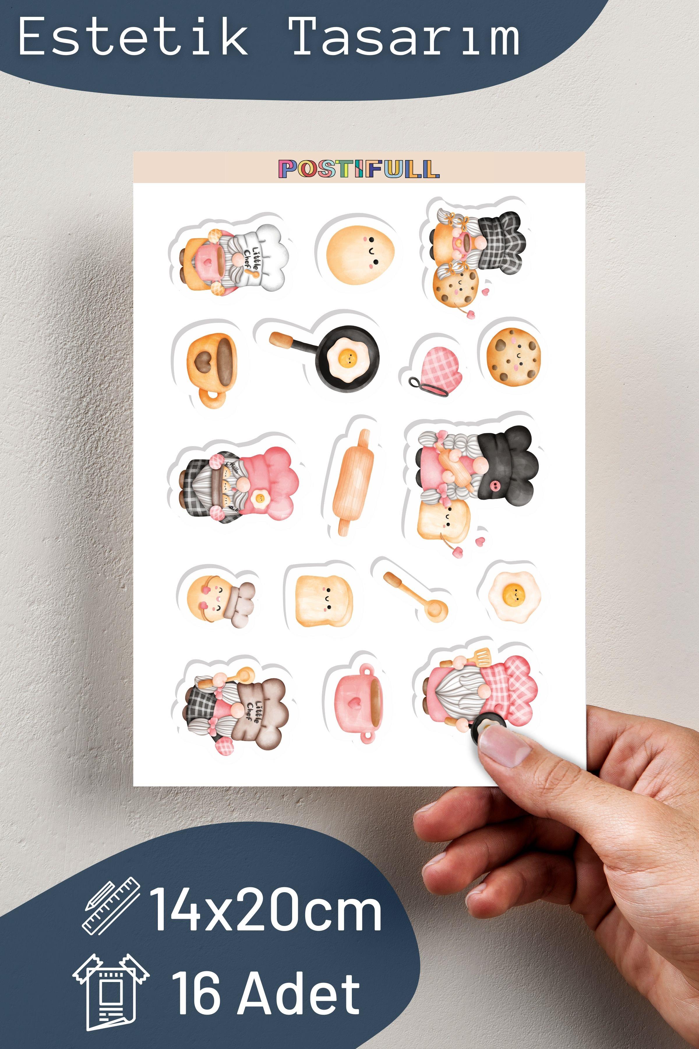 Mutfak Temalı Sticker ve Etiket Seti - Orta Boy - Su Geçirmez, Kalın Yapışkanlı Sticker Seti