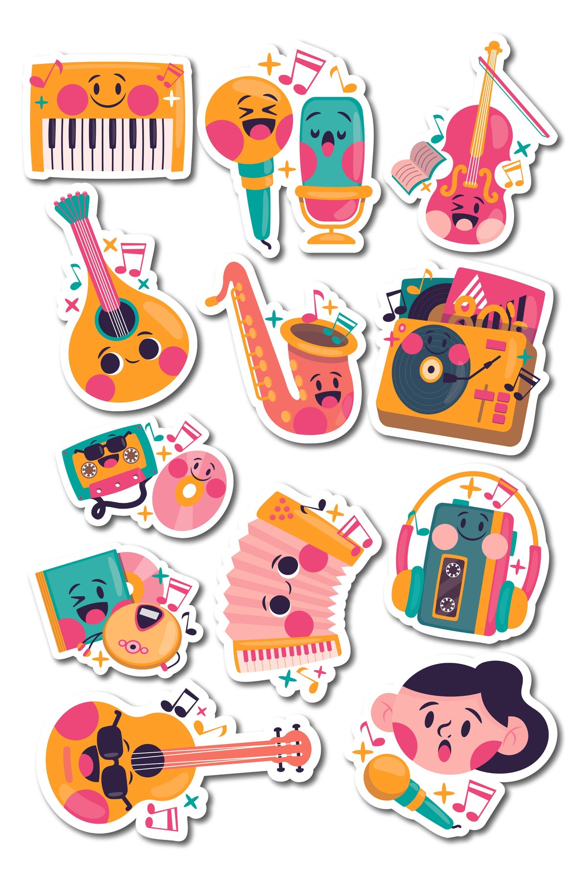 Sticker Muzik Color Müzik Temalı Sticker ve Etiket Seti - Orta Boy - Su Geçirmez, Kalın Ya