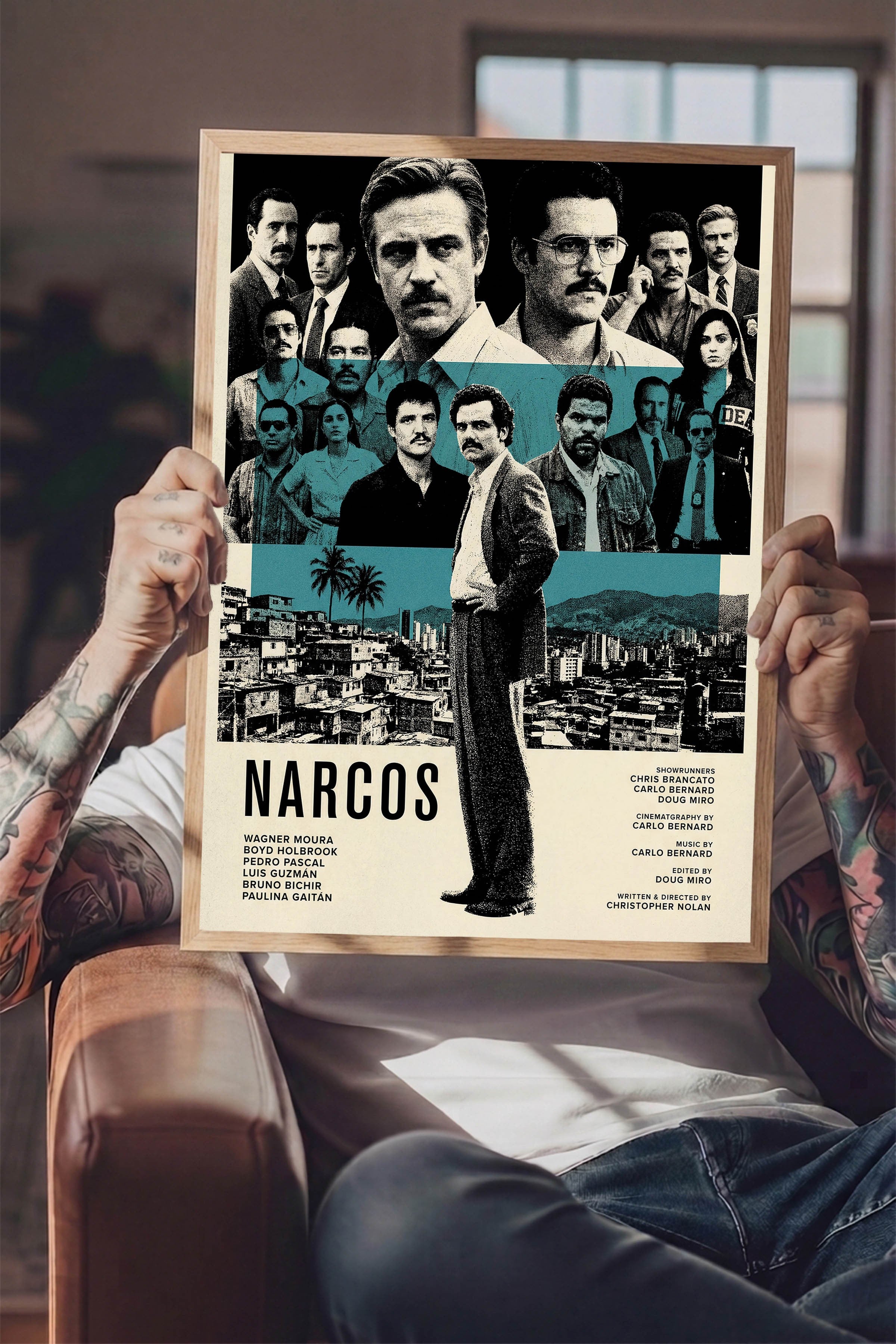 Narcos Ahşap Çerçeveli Poster, Sinema ve Dizi Tablo, Film Dizi Afişleri NO:112790