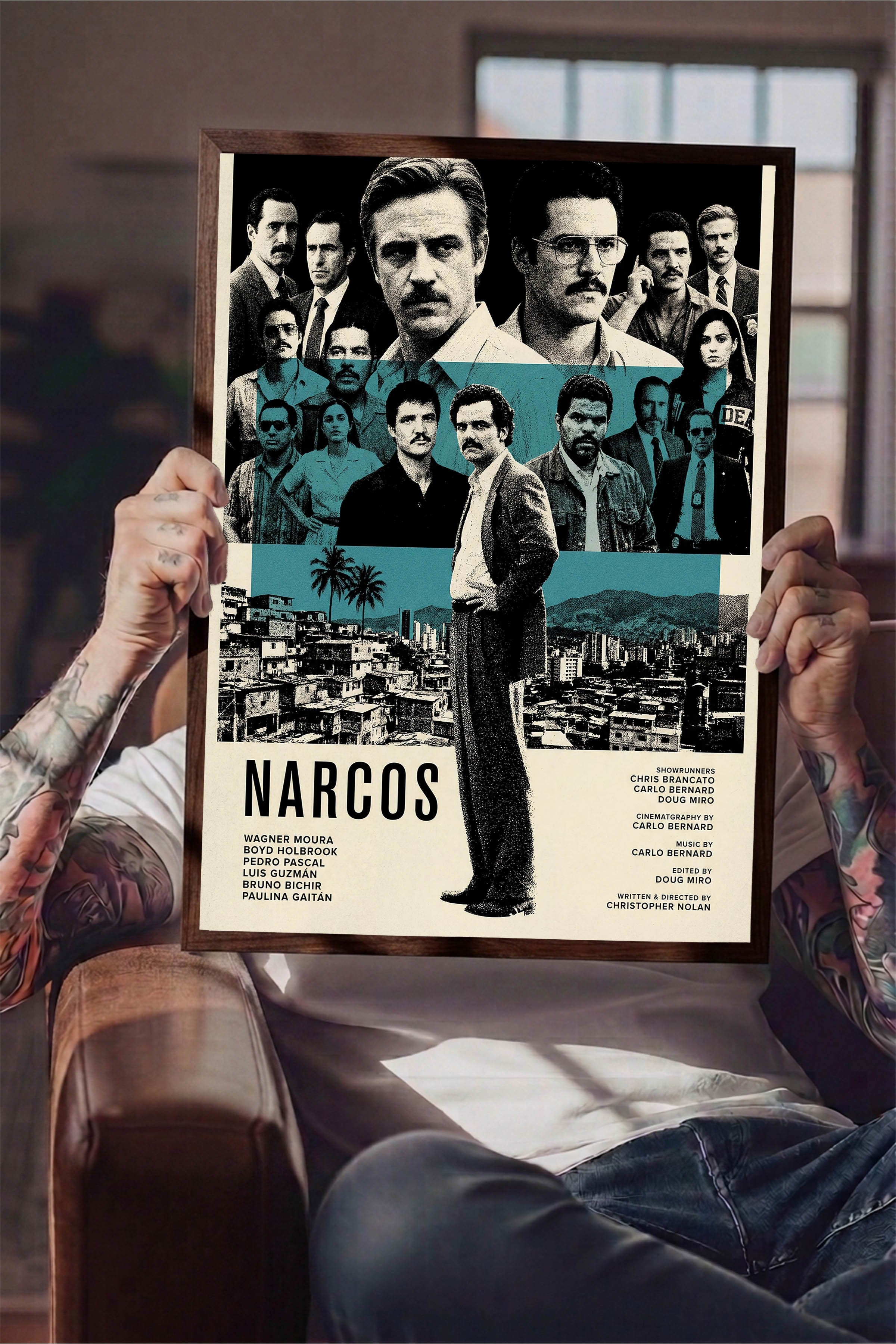 Narcos Kahverengi Çerçeveli Poster, Sinema ve Dizi Tablo, Film Dizi Afişleri NO:112790