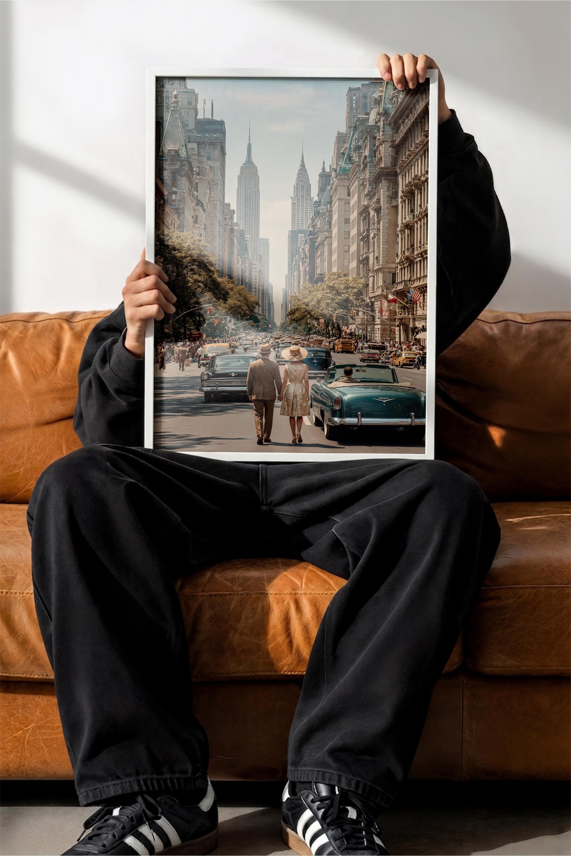 New York Şehir Manzarası Posteri, Beyaz Çerçeveli Poster, Old Money Serisi, NO:113145