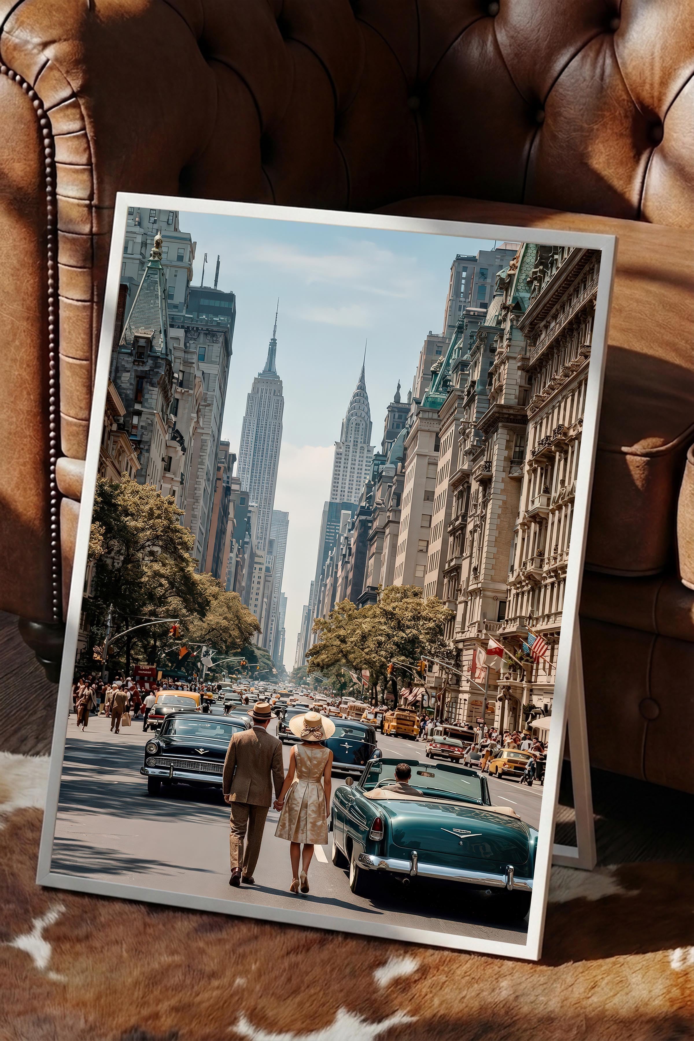 New York Şehir Manzarası Posteri, Beyaz Çerçeveli Poster, Old Money Serisi, NO:113145