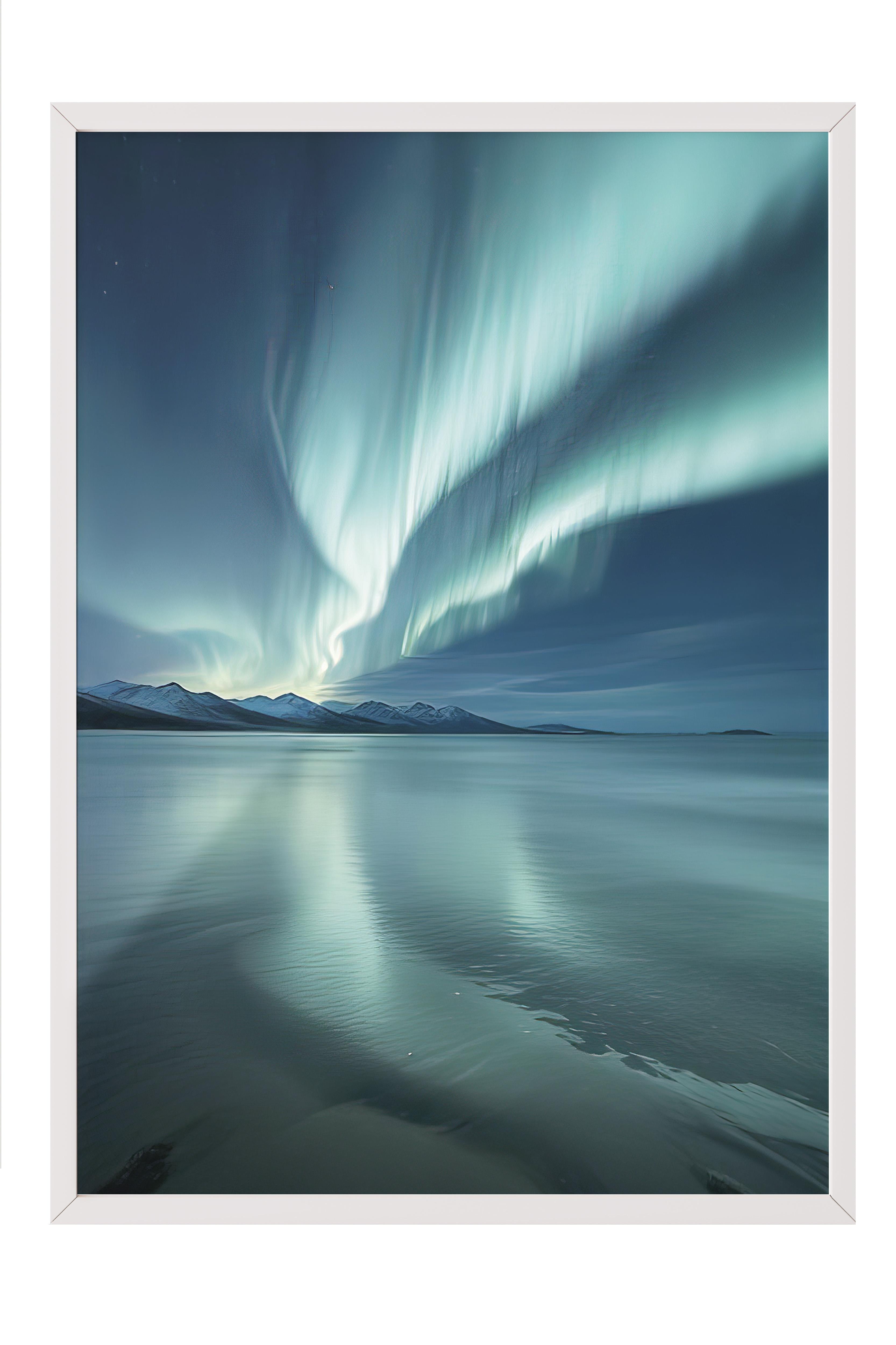 Northern Lights  Çerçeveli Tablo, Beyaz Çerçeve ve Poster, Duvar Tablosu Comfort Serisi NO:108366