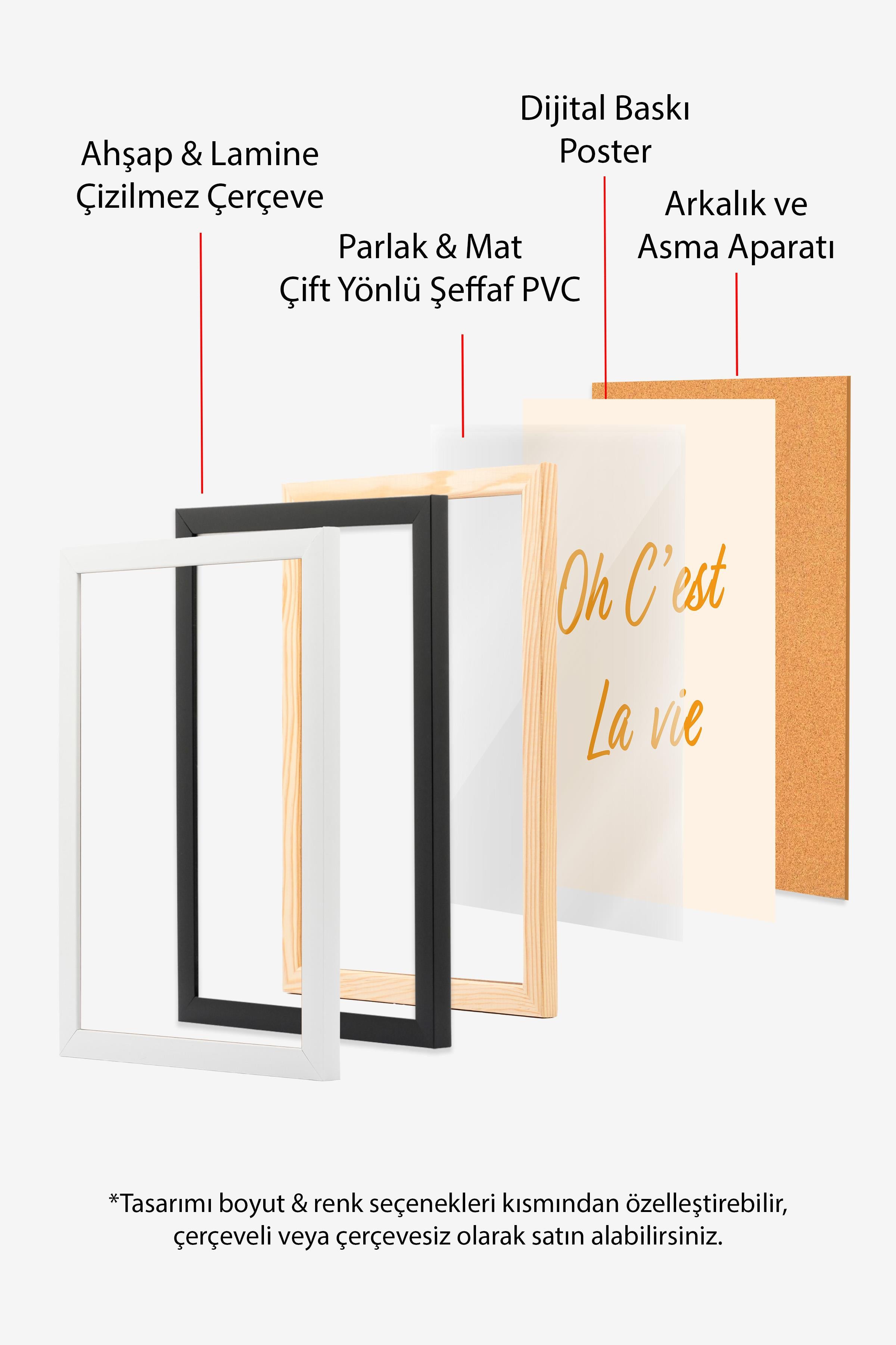 Oh C'est La Vie  Çerçeveli Tablo, Beyaz Çerçeve ve Poster, Duvar Tablosu Comfort Serisi NO:108568