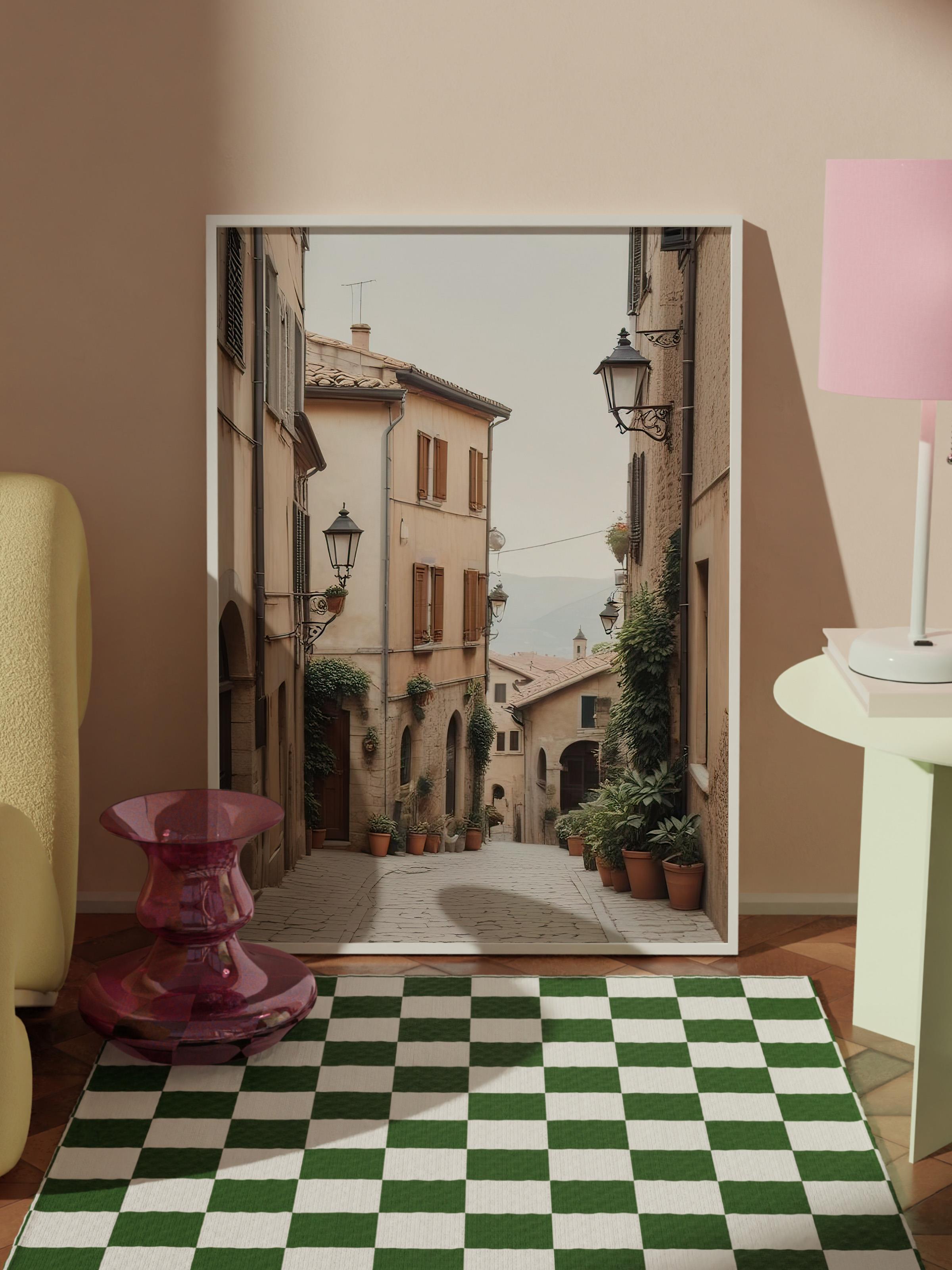 Old Town Italy Çerçeveli Tablo, Beyaz Çerçeve ve Poster, Duvar Tablosu Comfort Serisi NO:108324