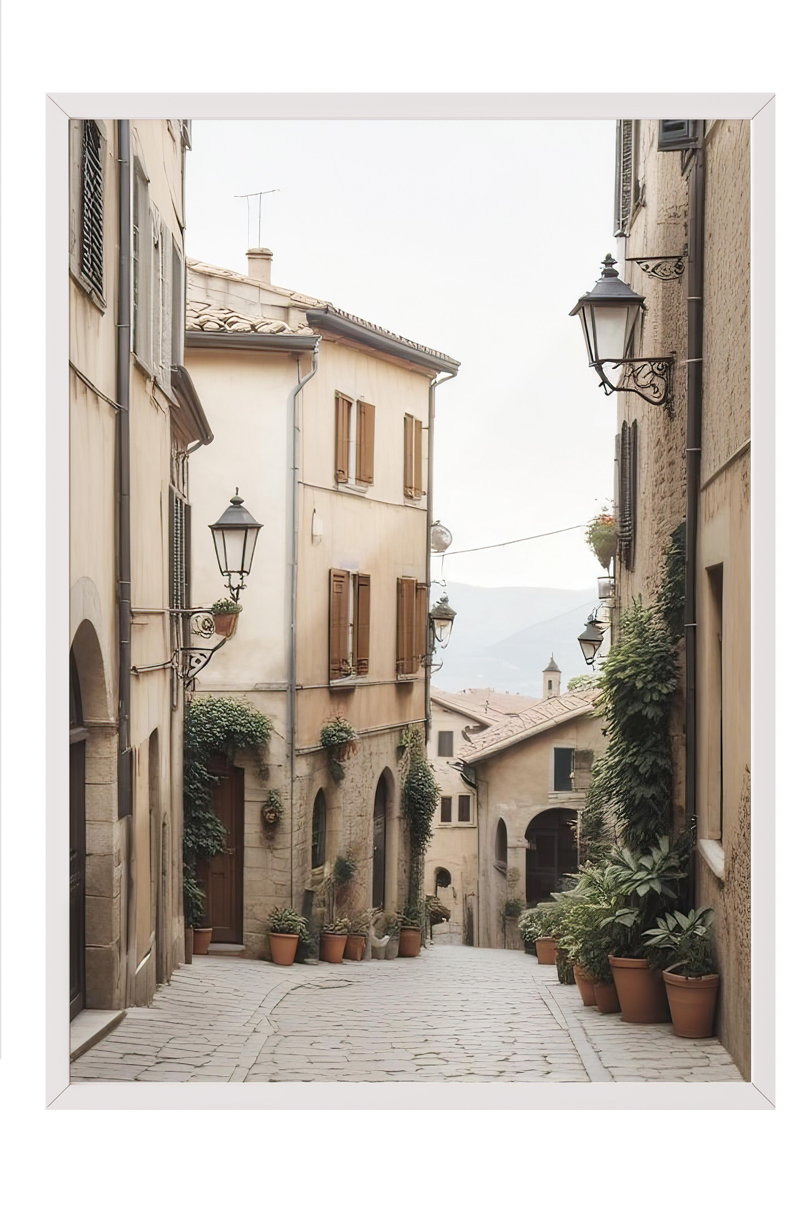 Old Town Italy Çerçeveli Tablo, Beyaz Çerçeve ve Poster, Duvar Tablosu Comfort Serisi NO:108324