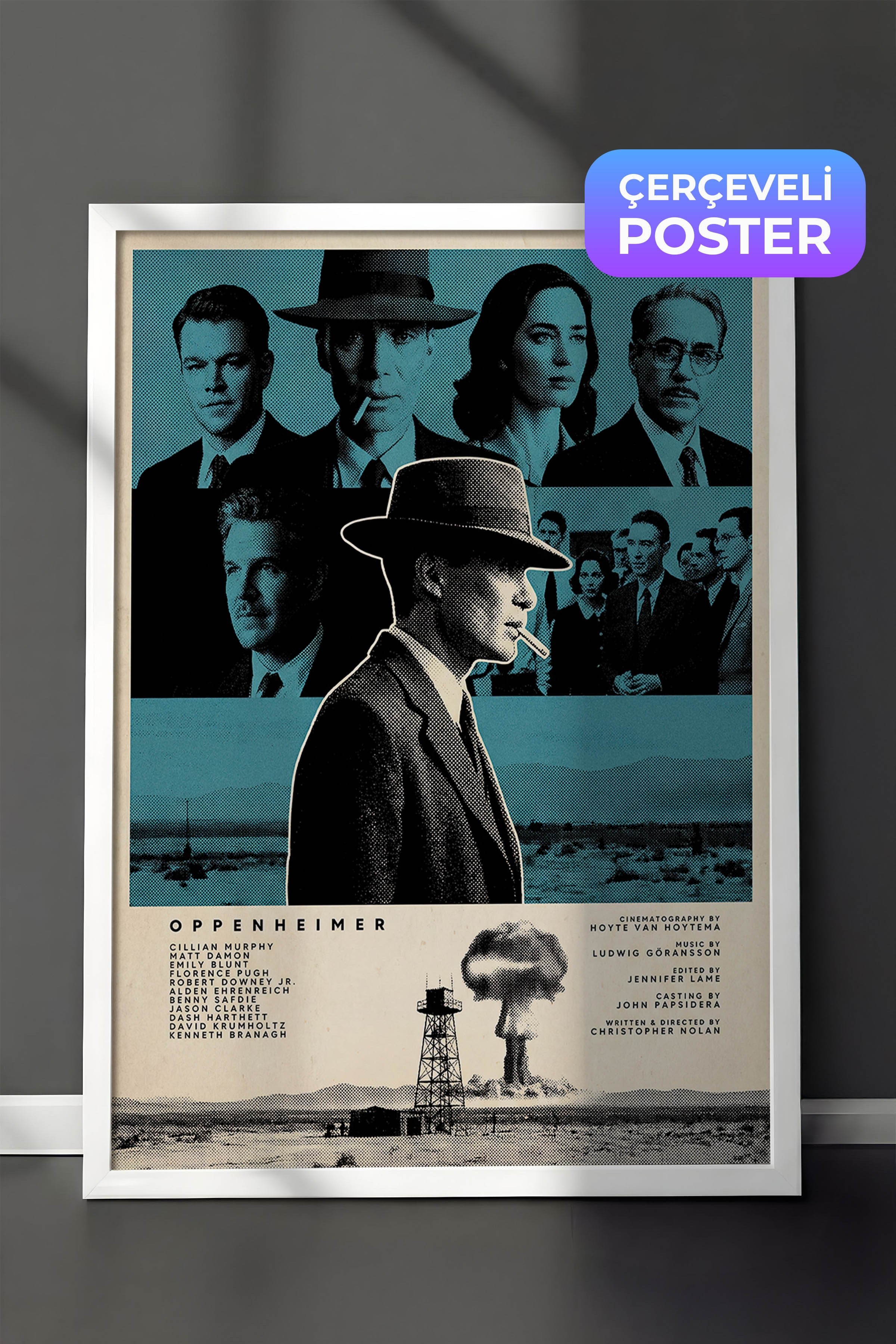 Oppenheimer Beyaz Çerçeveli Poster, Sinema ve Dizi Tablo, Film Dizi Afişleri NO:112813