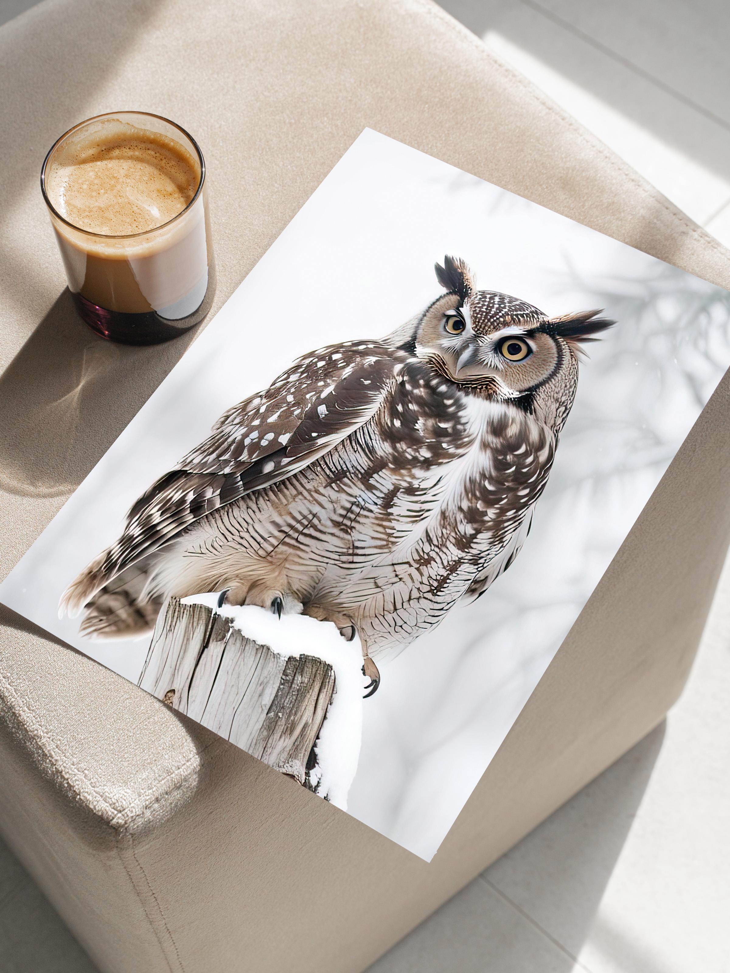 Owl in Snowfall Poster, Yılbaşı Duvar Posteri, Dikey Duvar Tablosu Comfort Serisi NO:108413