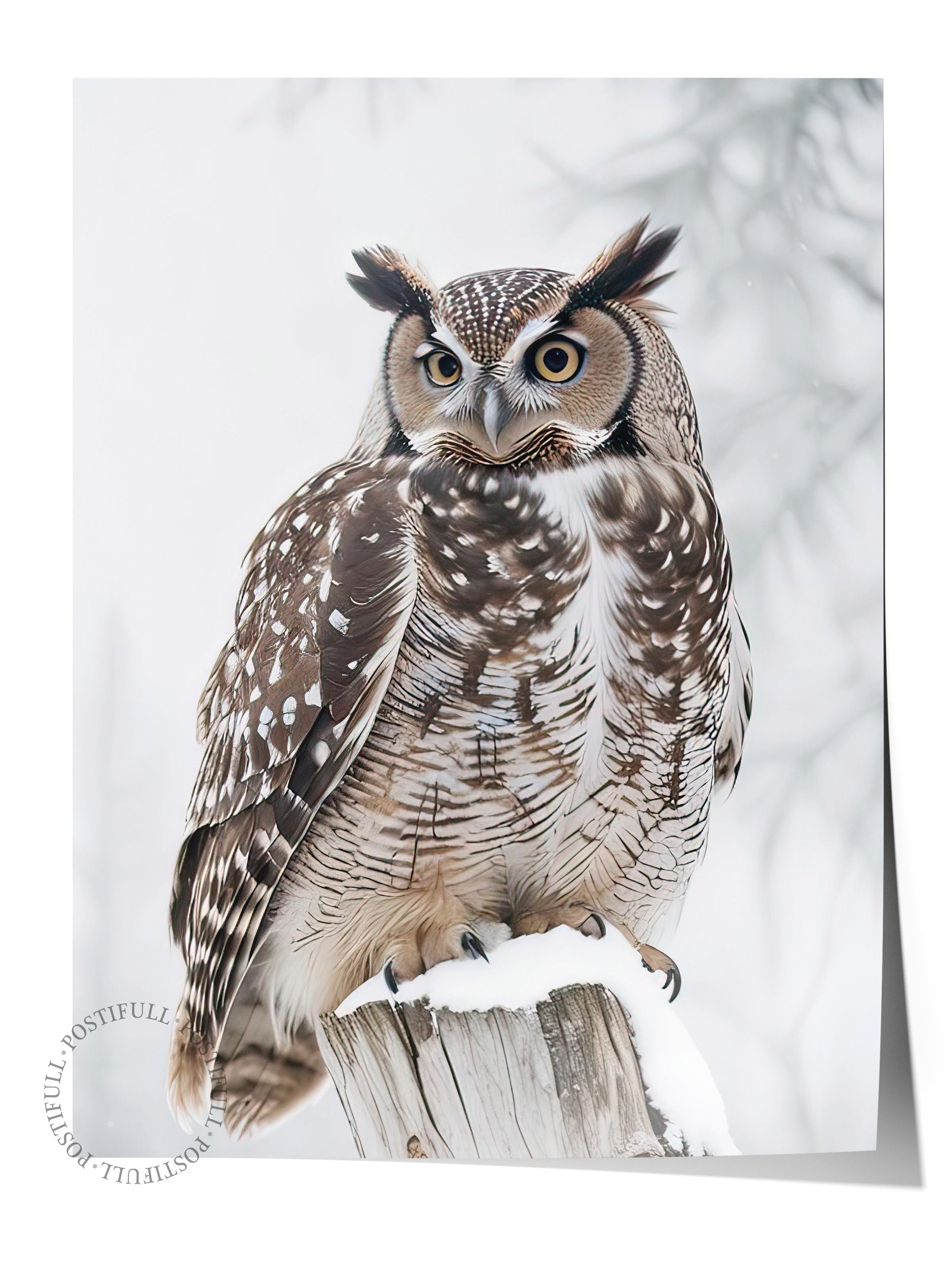 Owl in Snowfall Poster, Yılbaşı Duvar Posteri, Dikey Duvar Tablosu Comfort Serisi NO:108413