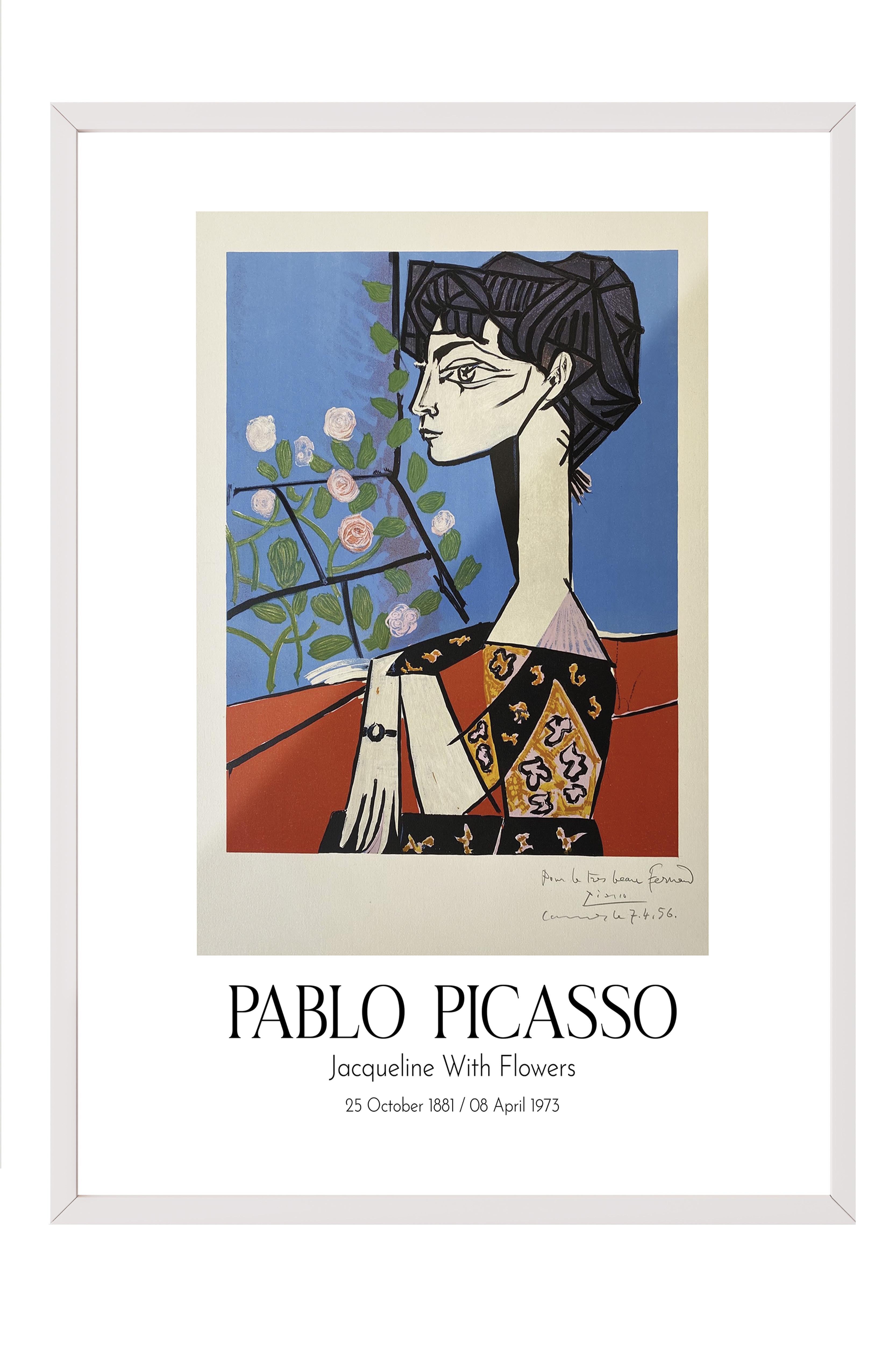Pablo Picasso - Jacqueline With Flowers, Beyaz Çerçeveli Tablo, Sanat Serisi NO:112497