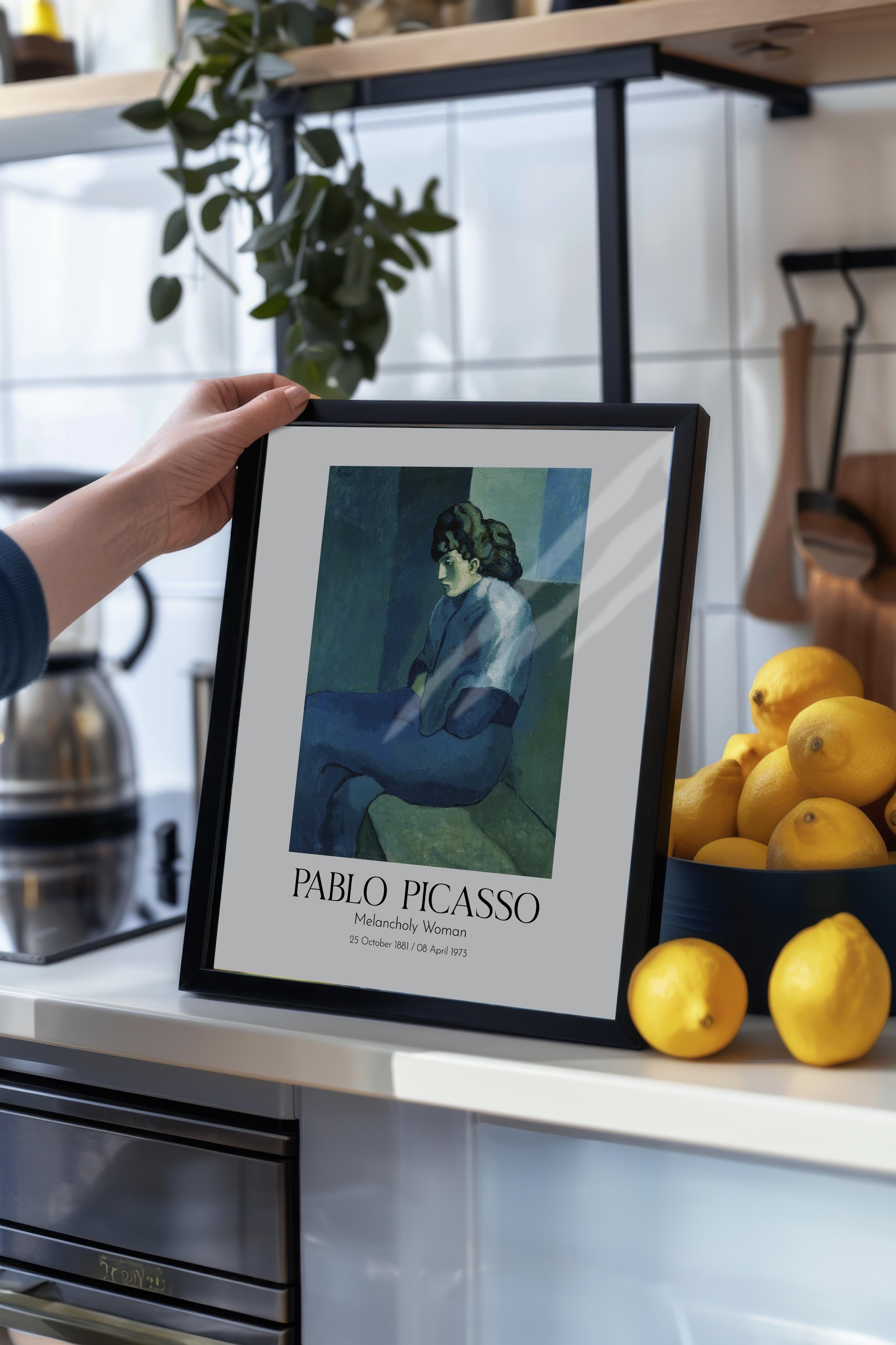 Pablo Picasso - Melancholy Woman, Siyah Çerçeveli Tablo, Sanat Serisi NO:112498
