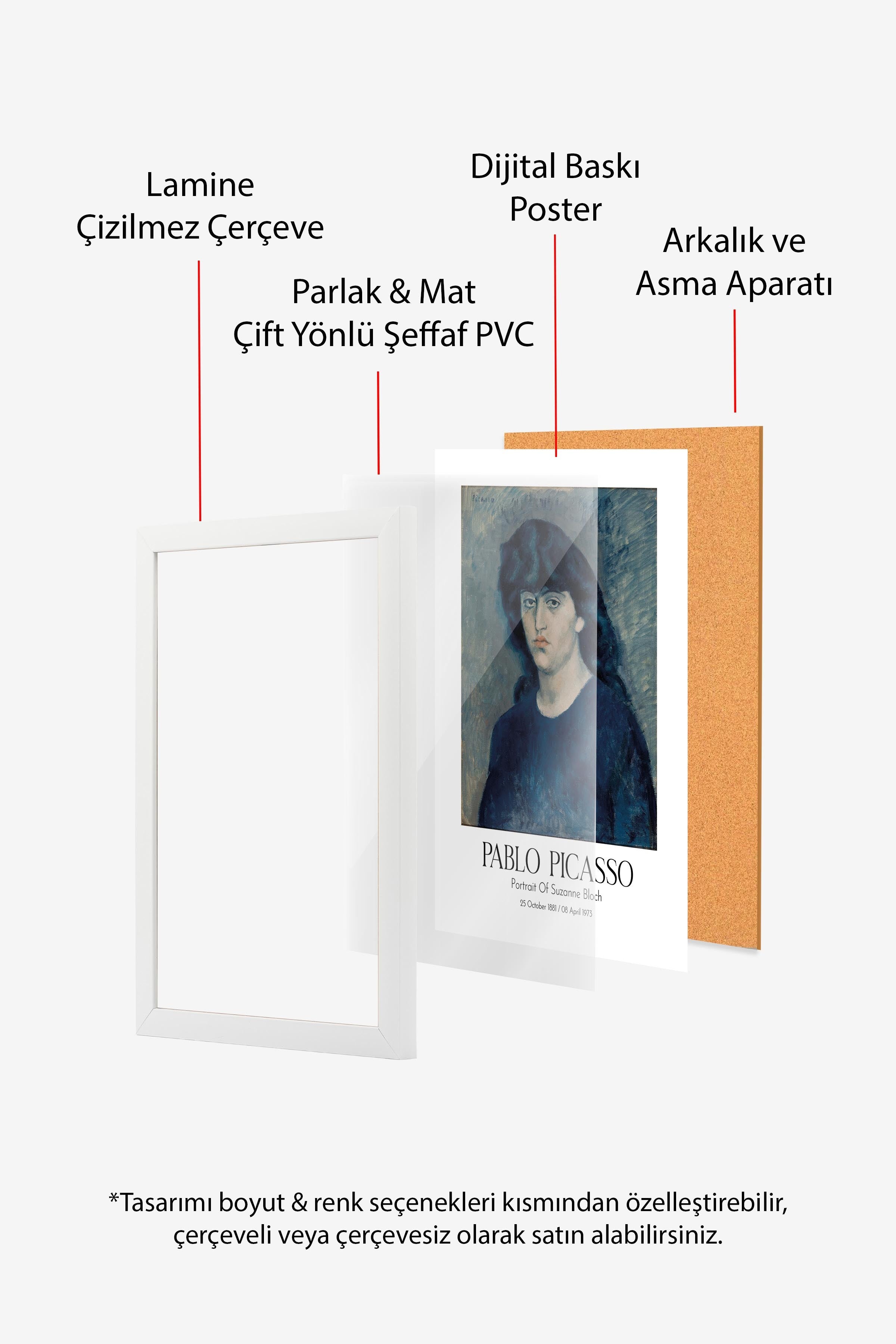Pablo Picasso - Portrait Of Suzanne Bloch, Beyaz Çerçeveli Tablo, Sanat Serisi NO:112499