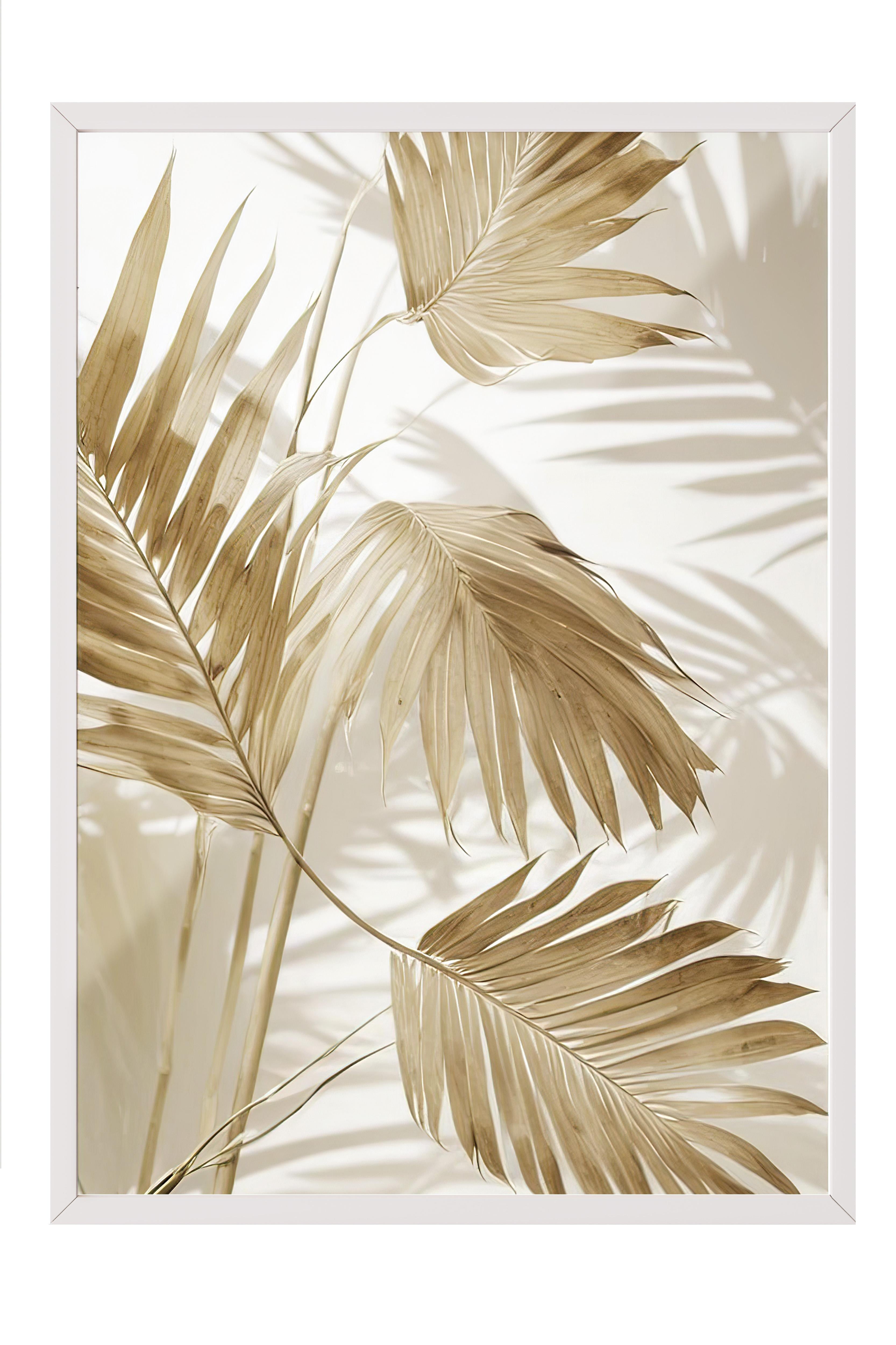Palm Gold Çerçeveli Tablo, Beyaz Çerçeve ve Poster, Dikey Duvar Tablosu Comfort Serisi NO:108380