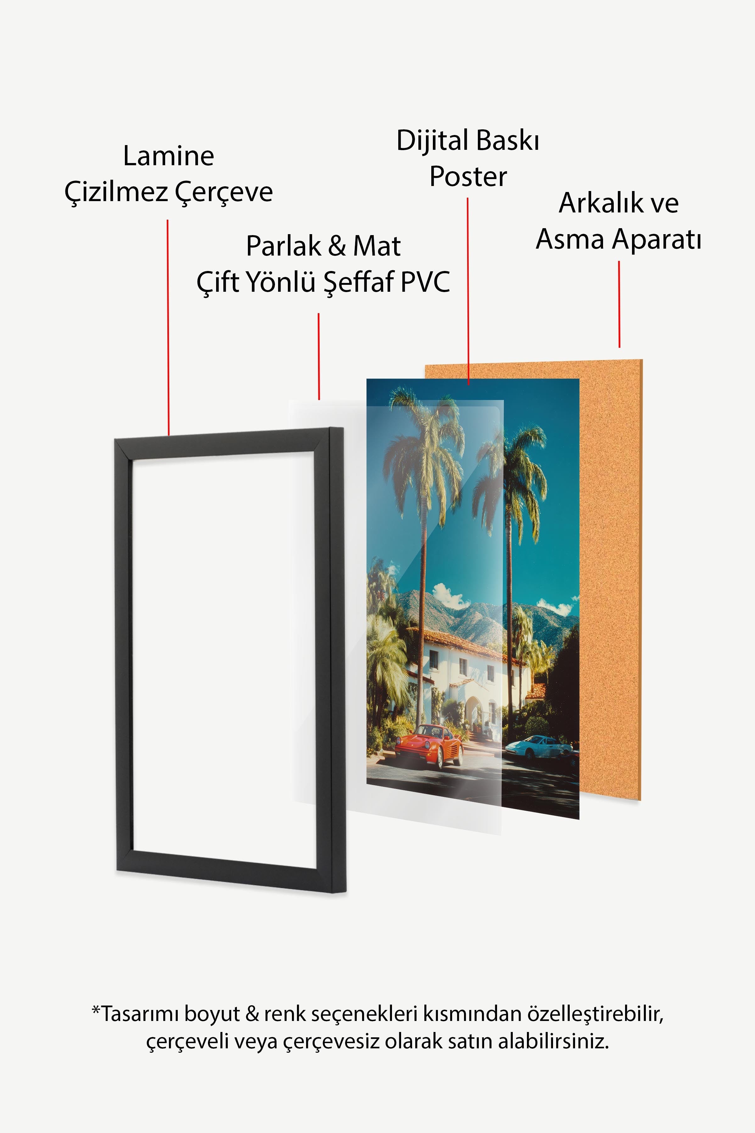 Palmiye ve Araba Posteri, Siyah Çerçeveli Poster, Old Money Serisi, NO:113234