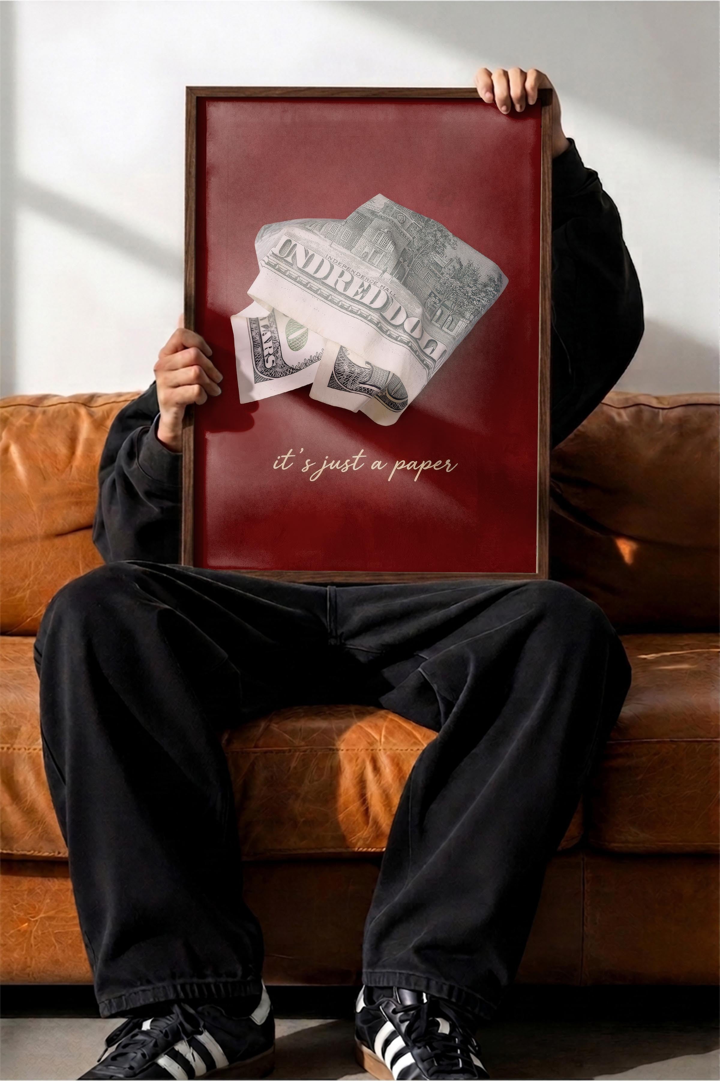 Para ve Söz Posteri, Kahverengi Çerçeveli Poster, Old Money Serisi, NO:113157