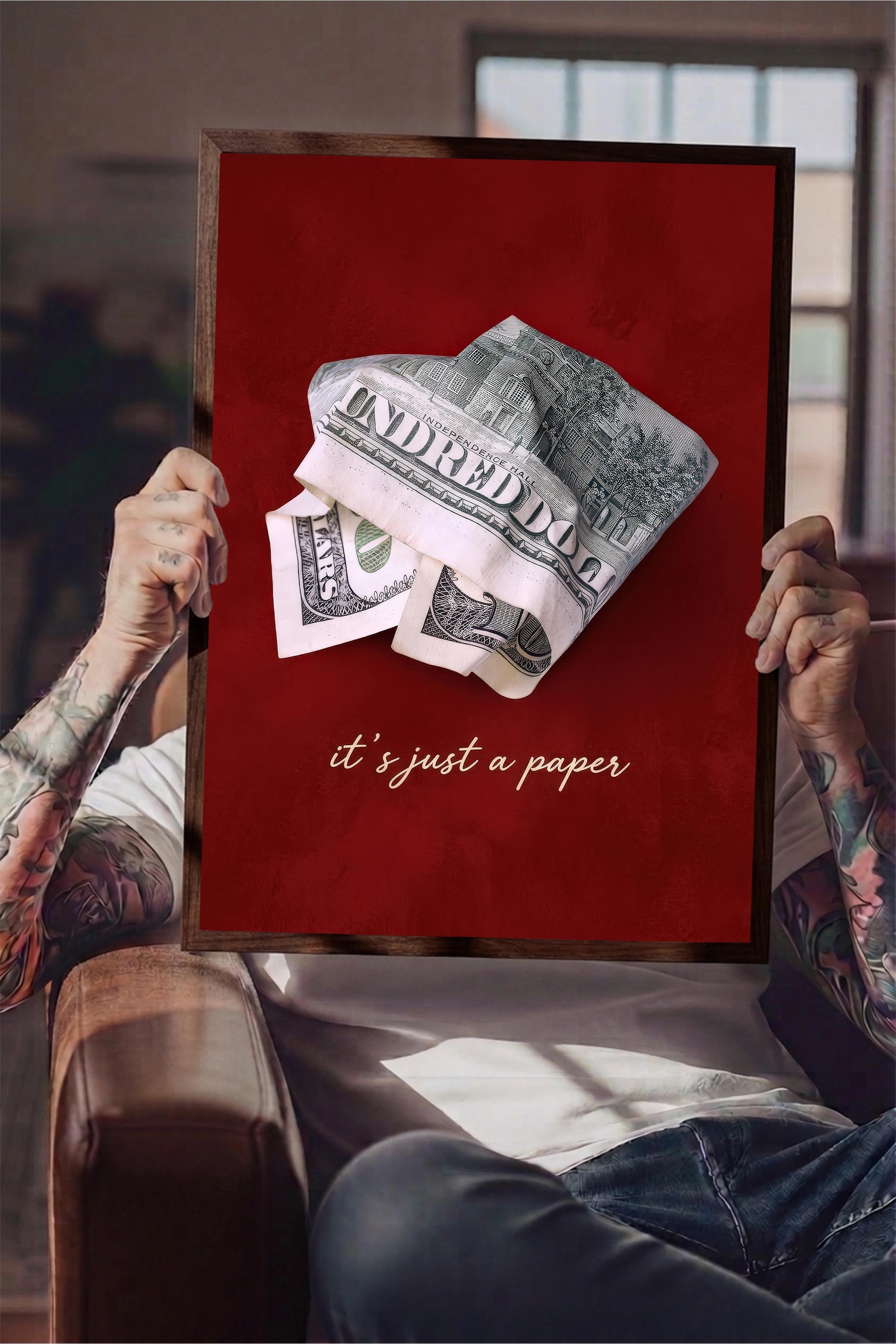 Para ve Söz Posteri, Kahverengi Çerçeveli Poster, Old Money Serisi, NO:113157