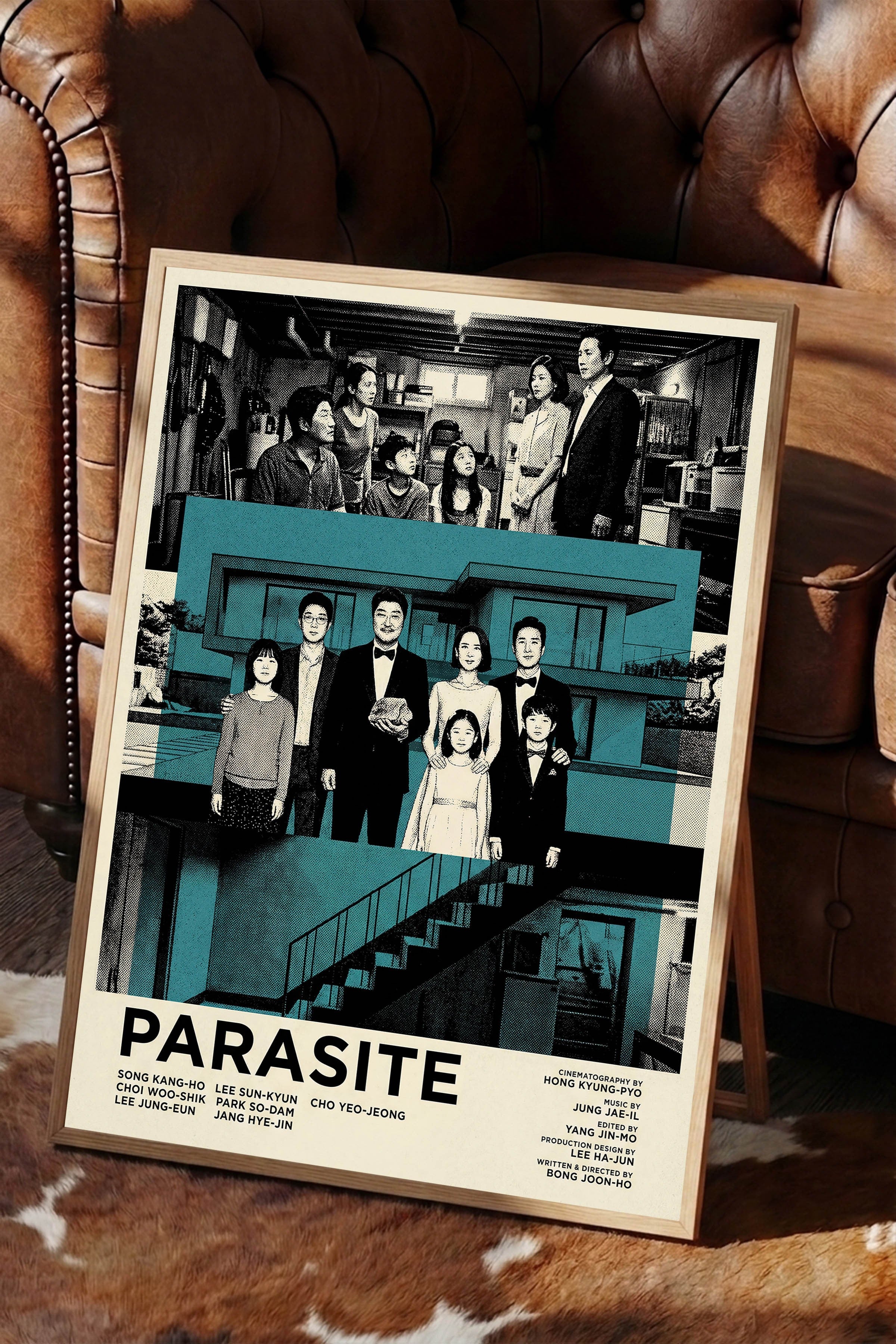 Parasite Ahşap Çerçeveli Poster, Sinema ve Dizi Tablo, Film Dizi Afişleri NO:112823