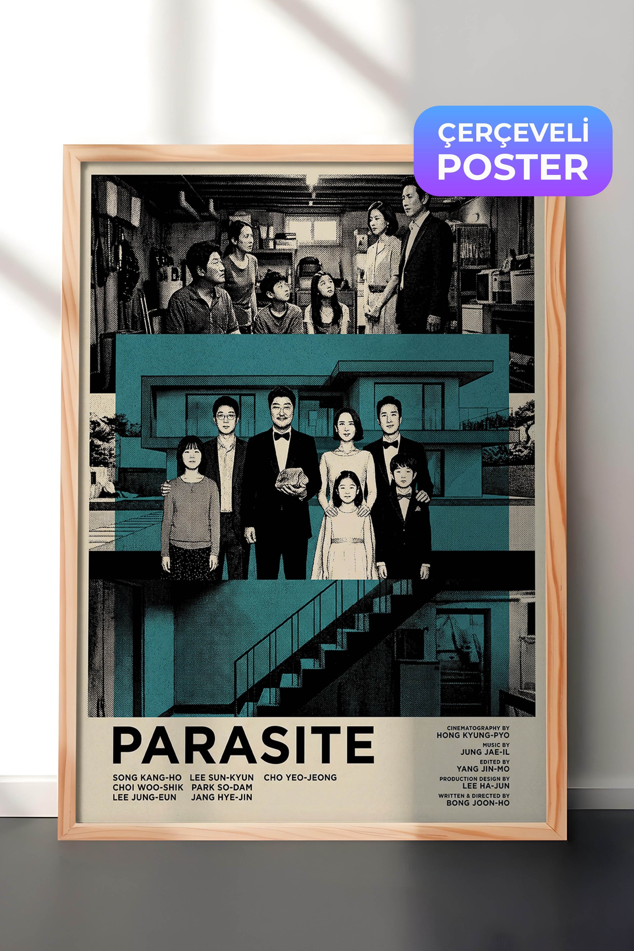 Parasite Ahşap Çerçeveli Poster, Sinema ve Dizi Tablo, Film Dizi Afişleri NO:112823