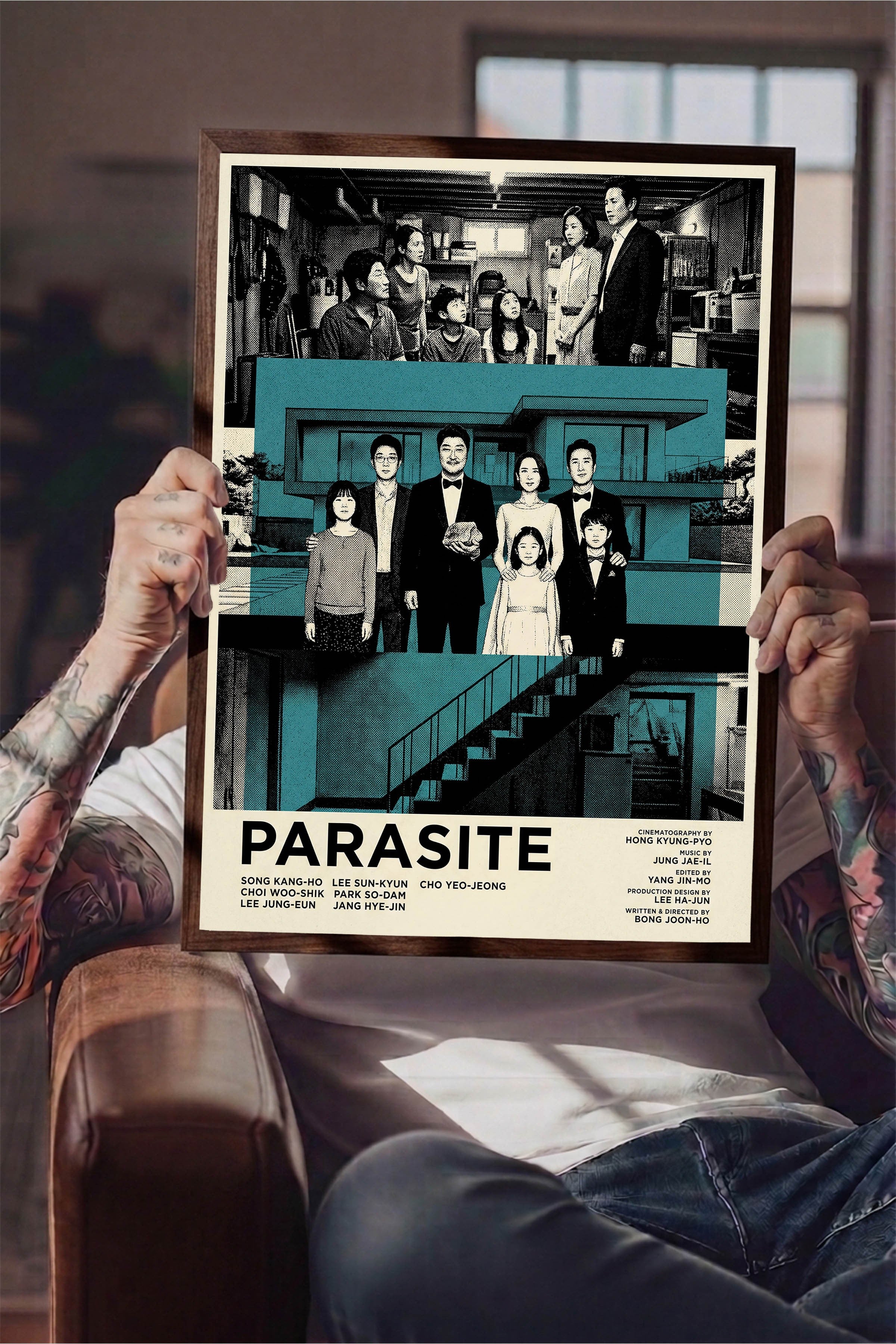 Parasite Kahverengi Çerçeveli Poster, Sinema ve Dizi Tablo, Film Dizi Afişleri NO:112823