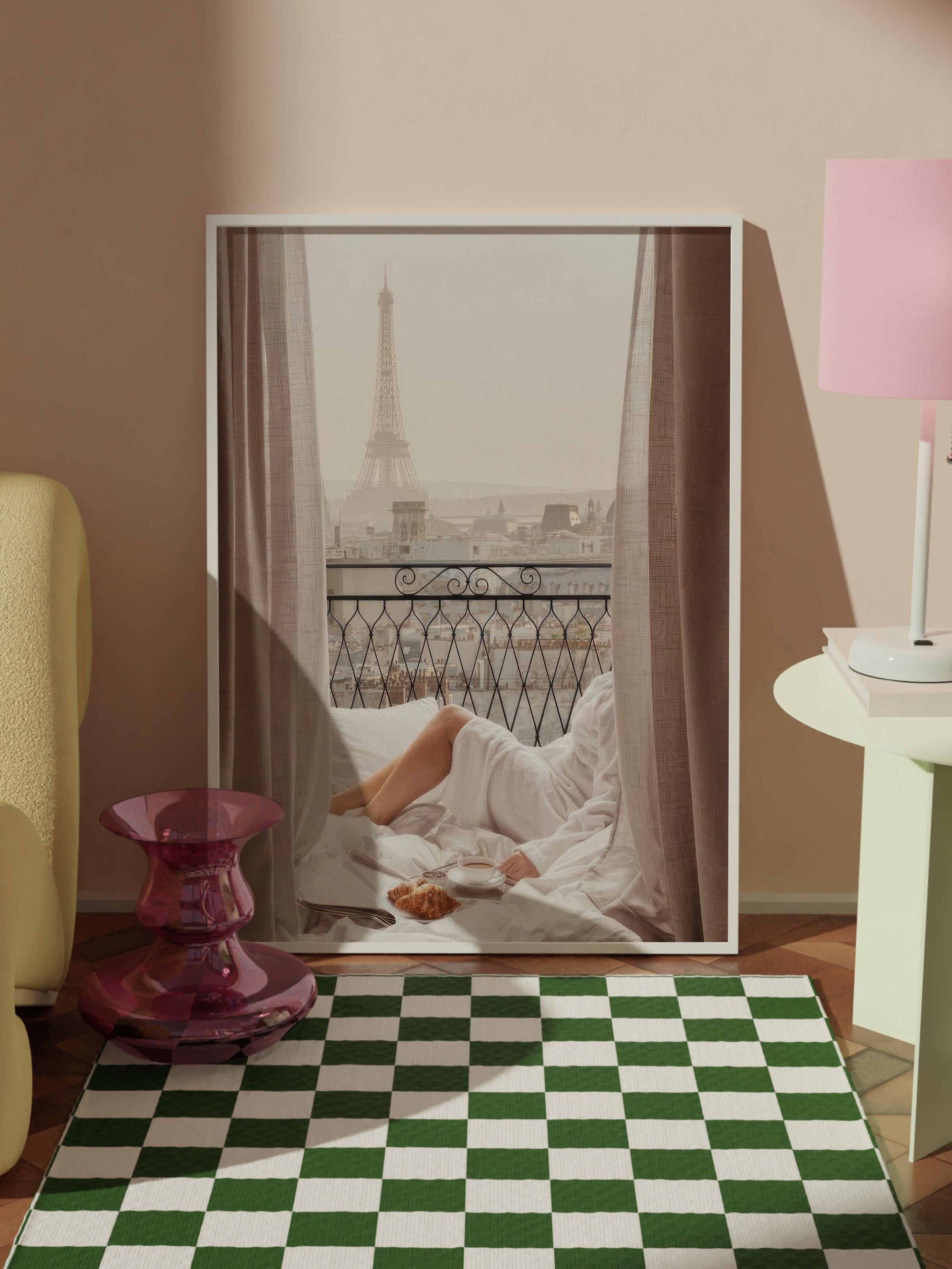 Paris Balcony Morning Beyaz Çerçeveli Tablo, Duvar Tablosu Comfort Serisi NO:108429
