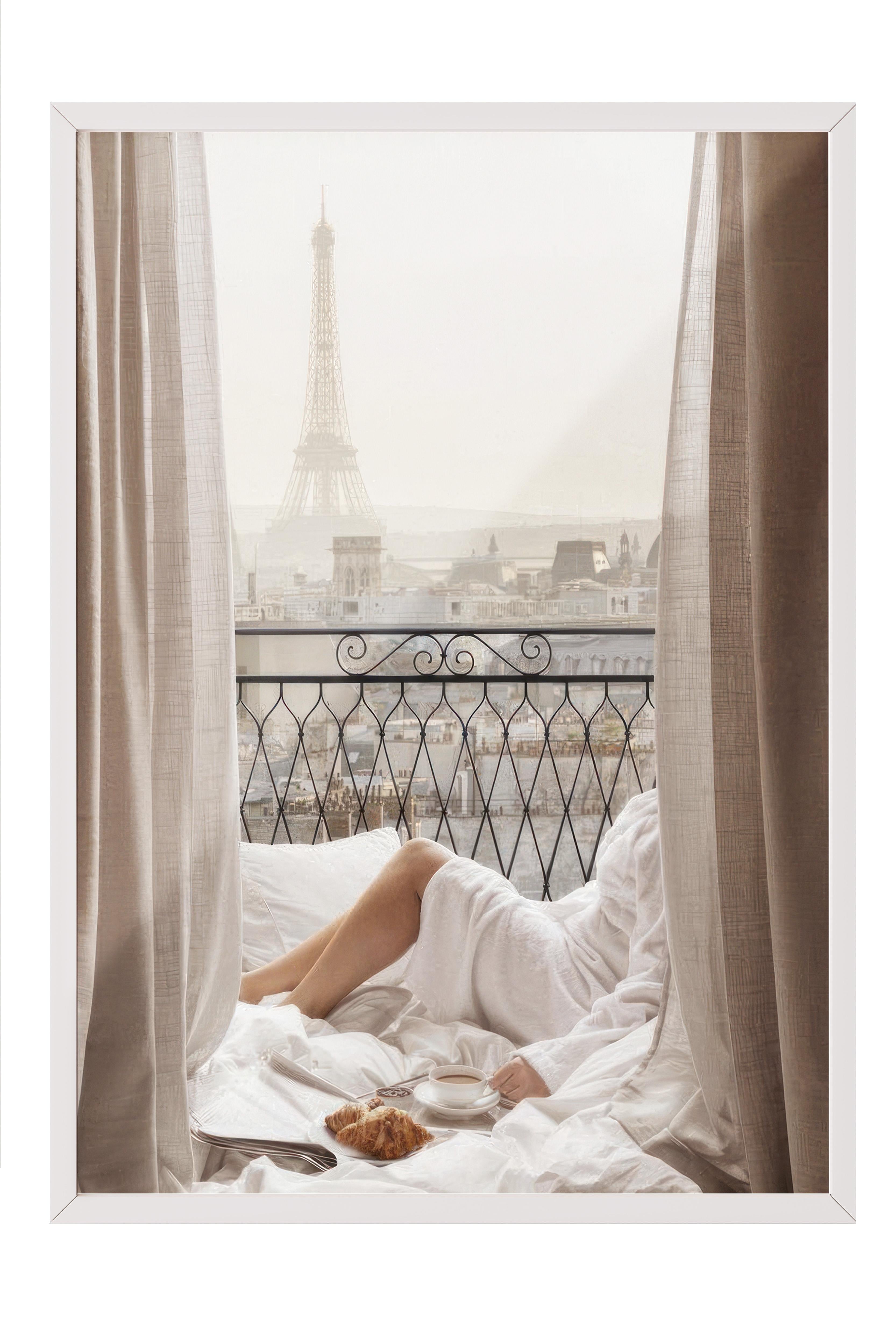 Paris Balcony Morning Beyaz Çerçeveli Tablo, Duvar Tablosu Comfort Serisi NO:108429