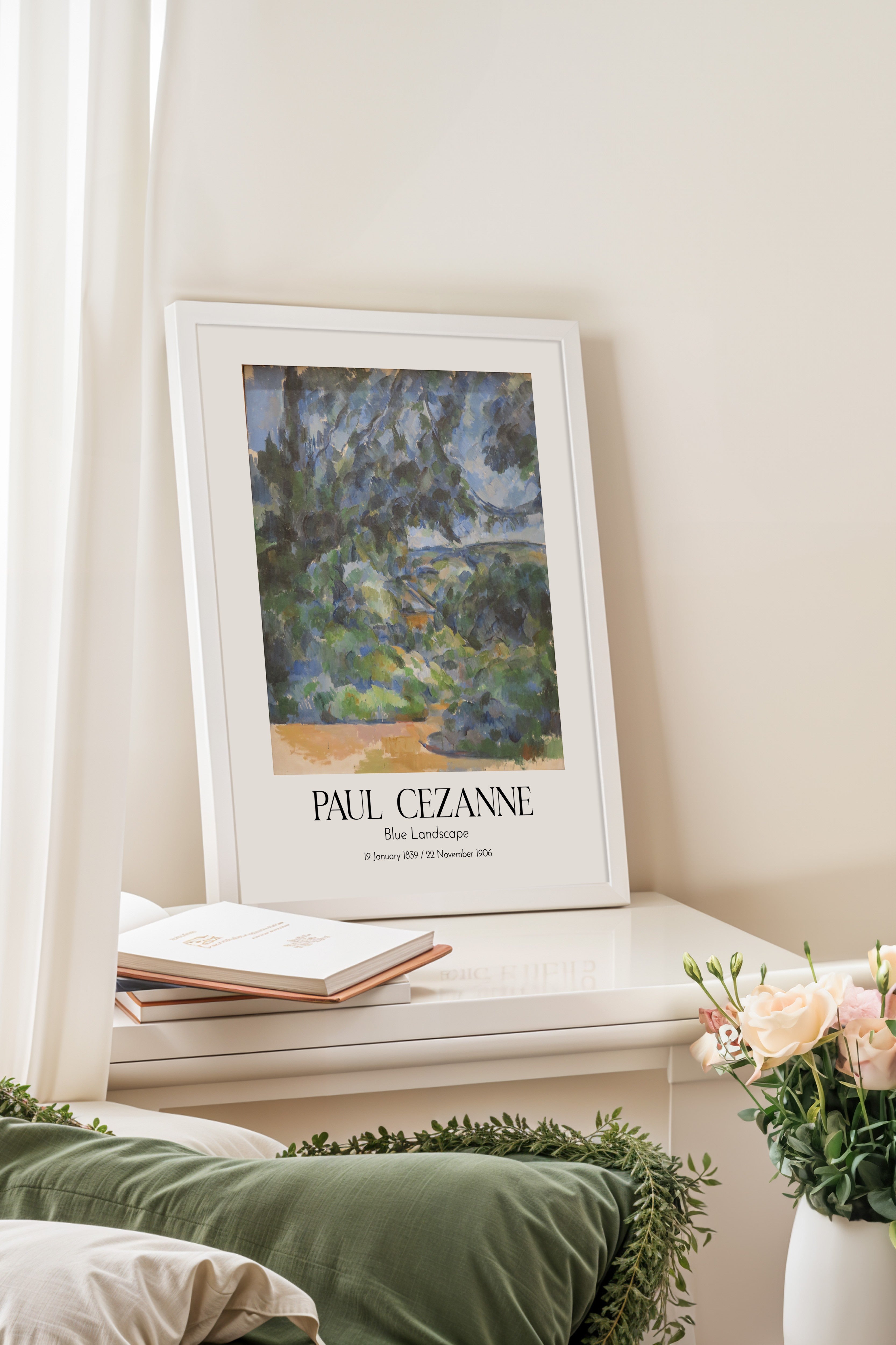 Paul Cezanne - Blue Landscape, Beyaz Çerçeveli Tablo, Sanat Serisi NO:110453
