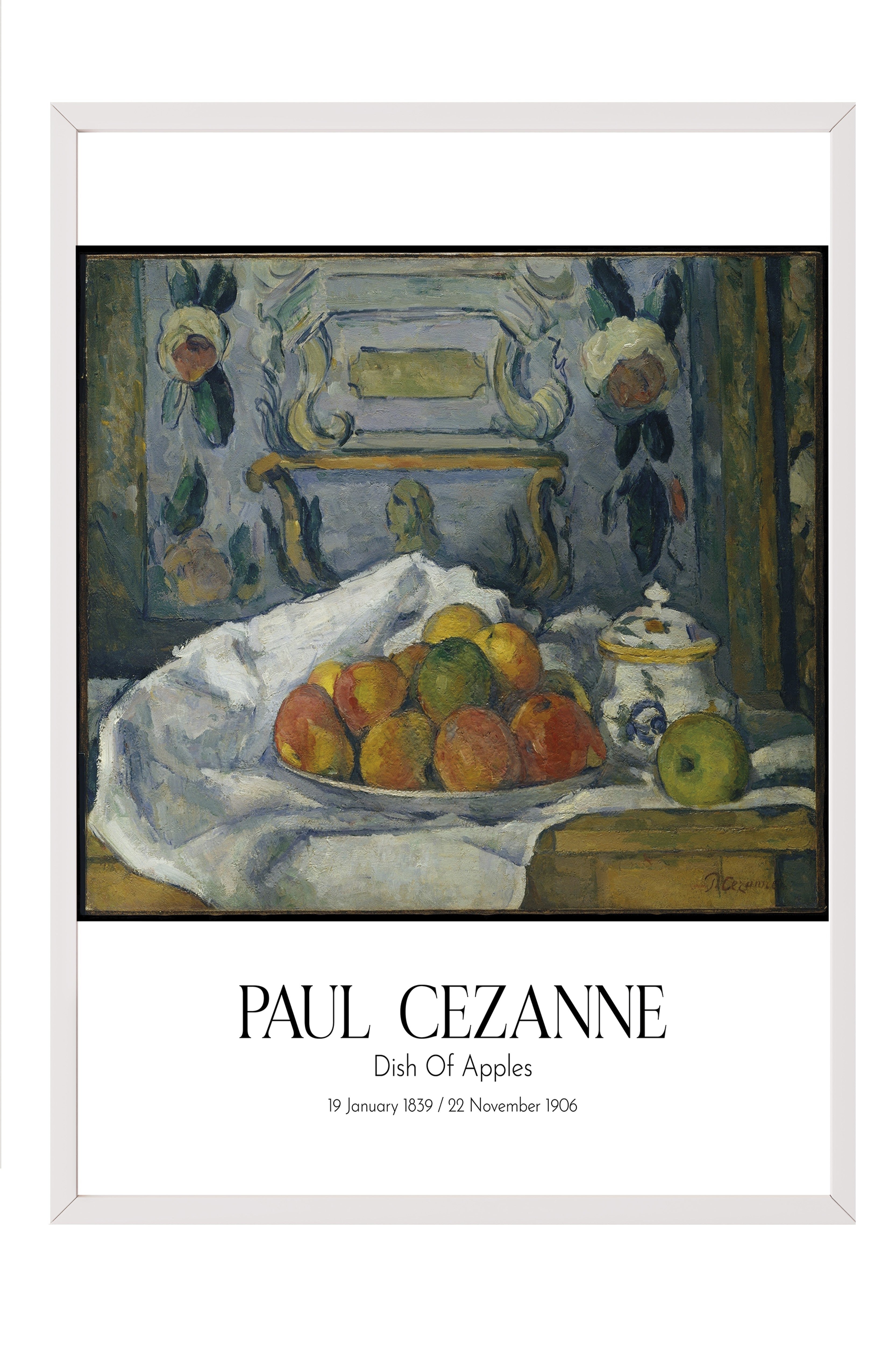 Paul Cezanne - Dish Of Apples, Beyaz Çerçeveli Tablo, Sanat Serisi NO:110455