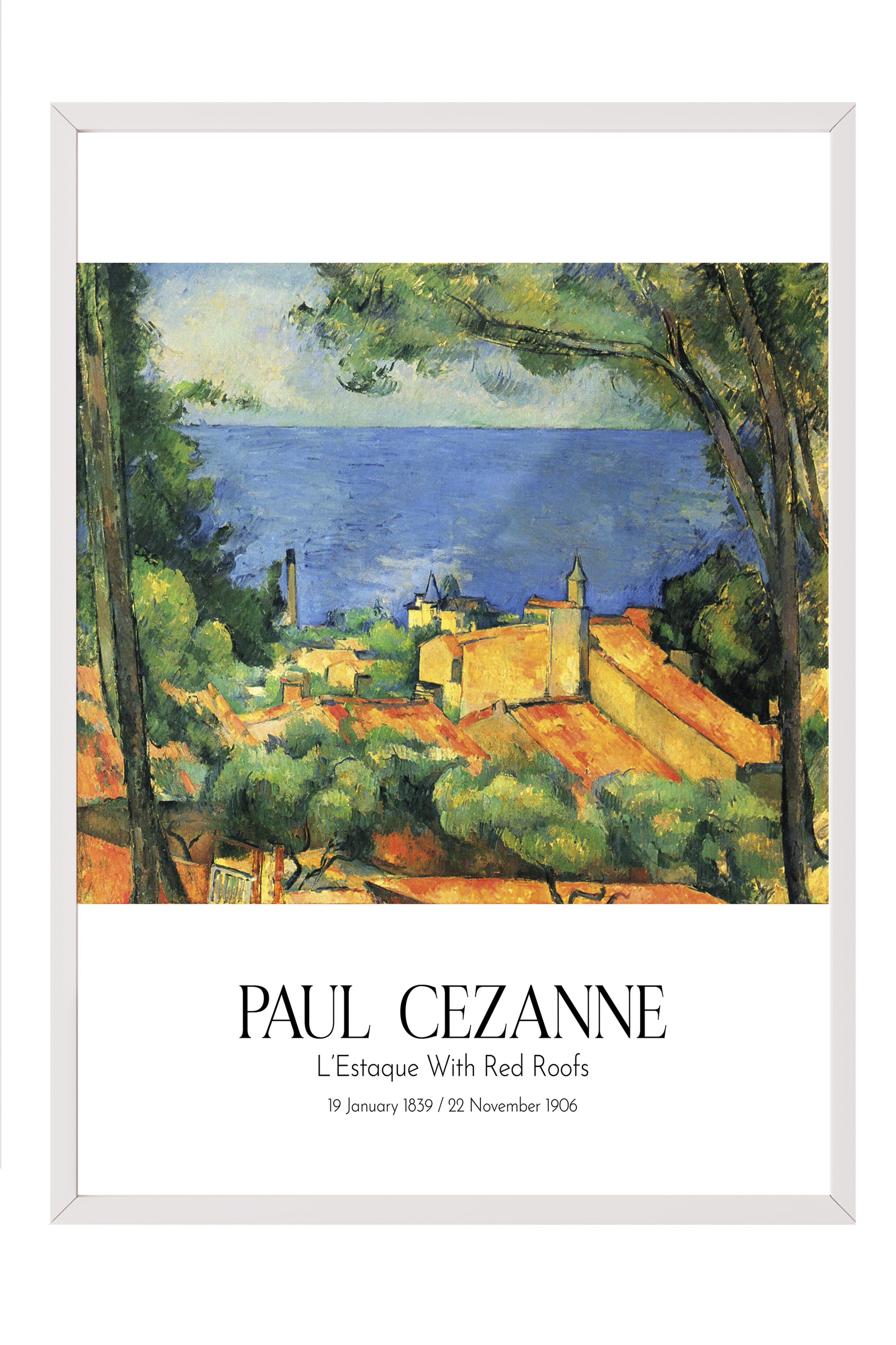 Paul Cezanne - L'Estaque With Red Roofs, Beyaz Çerçeveli Tablo, Sanat Serisi NO:110462