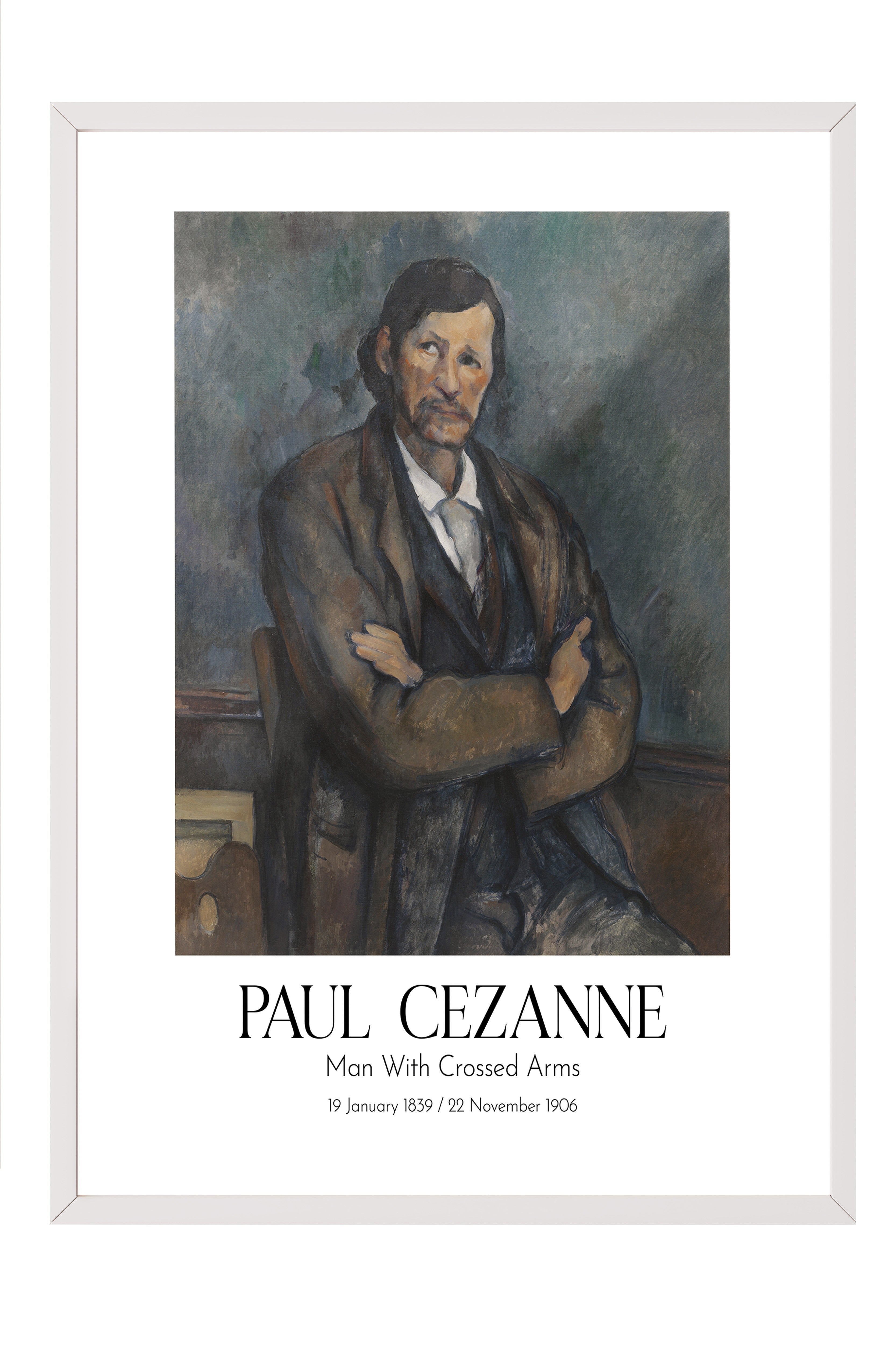Paul Cezanne - Man With Crossed Arms, Beyaz Çerçeveli Tablo, Sanat Serisi NO:110463