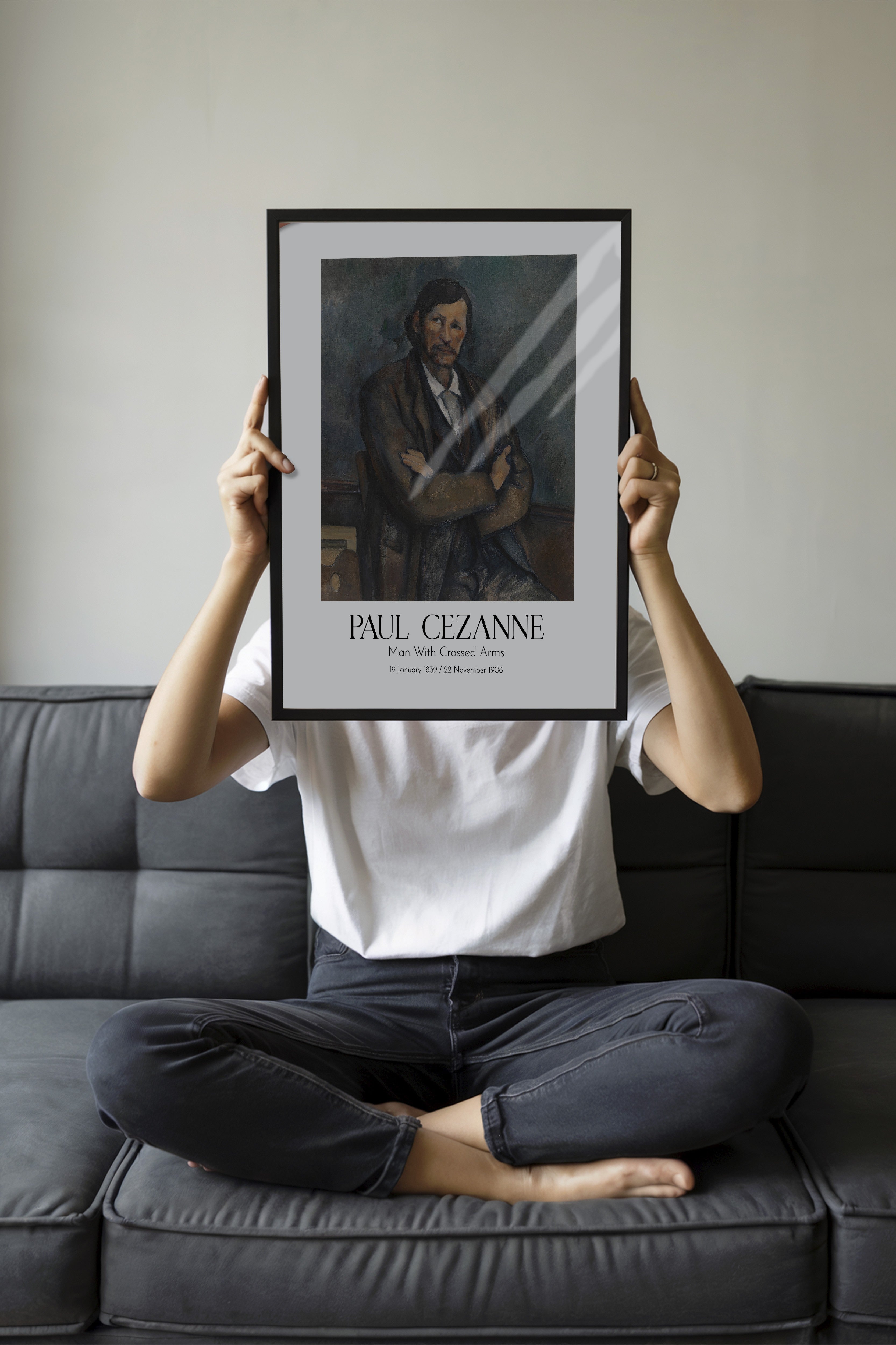 Paul Cezanne - Man With Crossed Arms, Siyah Çerçeveli Tablo, Sanat Serisi NO:110463