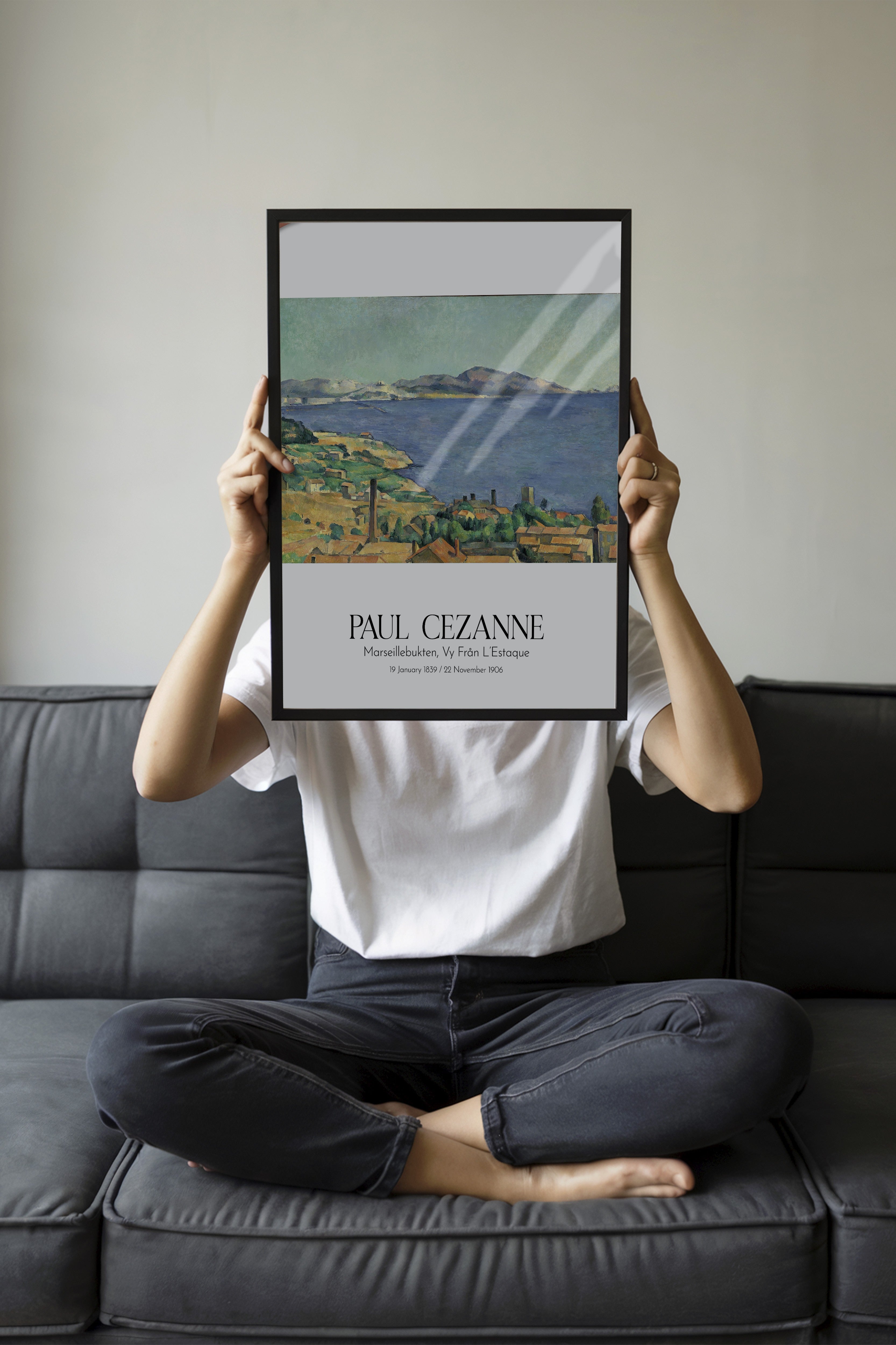 Paul Cezanne - Marseillebukten, Vy Från L'Estaque, Siyah Çerçeveli Tablo, Sanat Serisi NO:110484